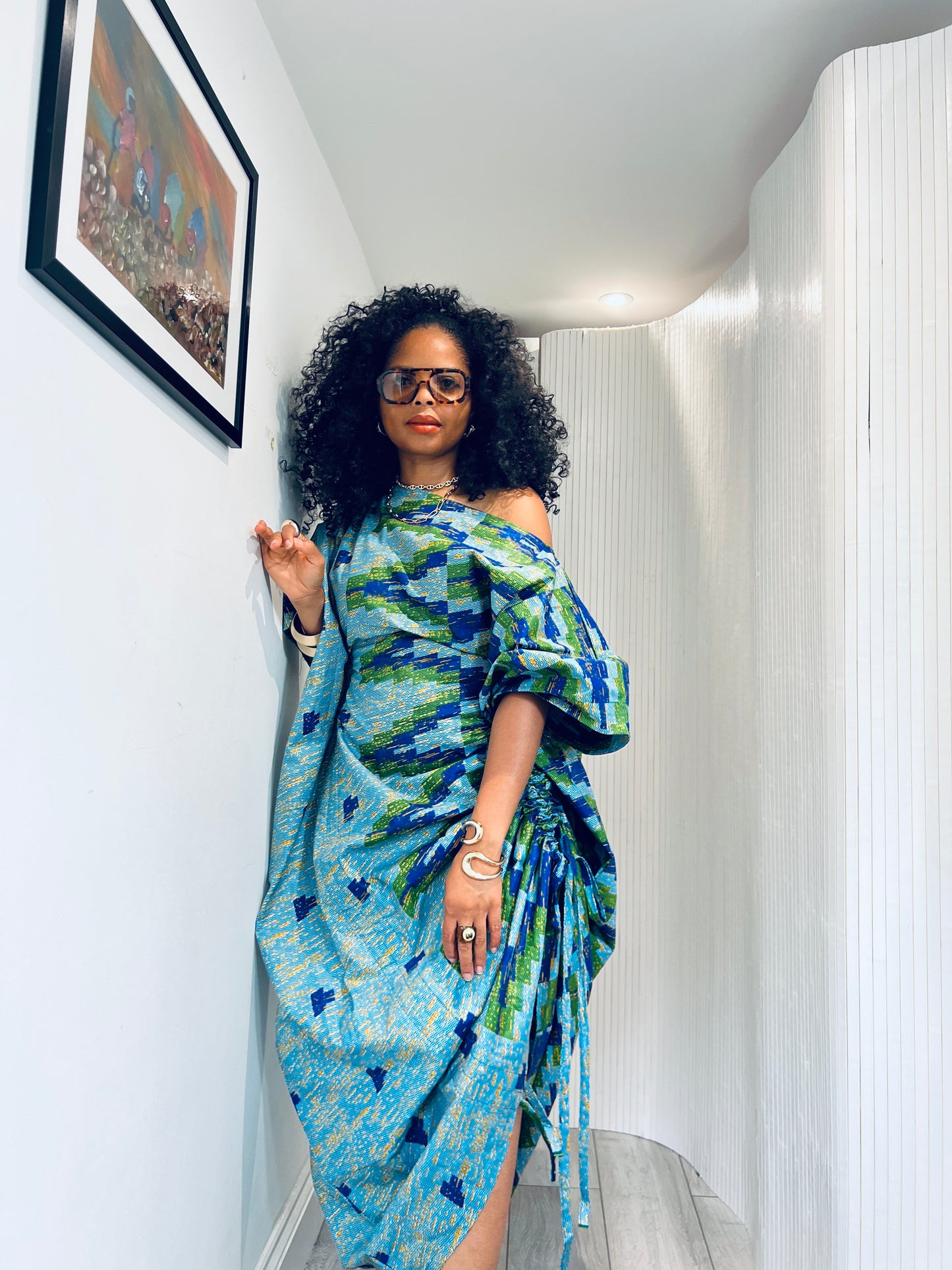 Blue and green kente bubu dress