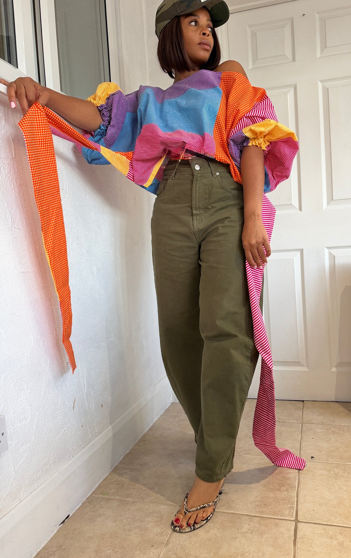 Multicoloured stripe cotton poplin wrap blouse 2 sizes