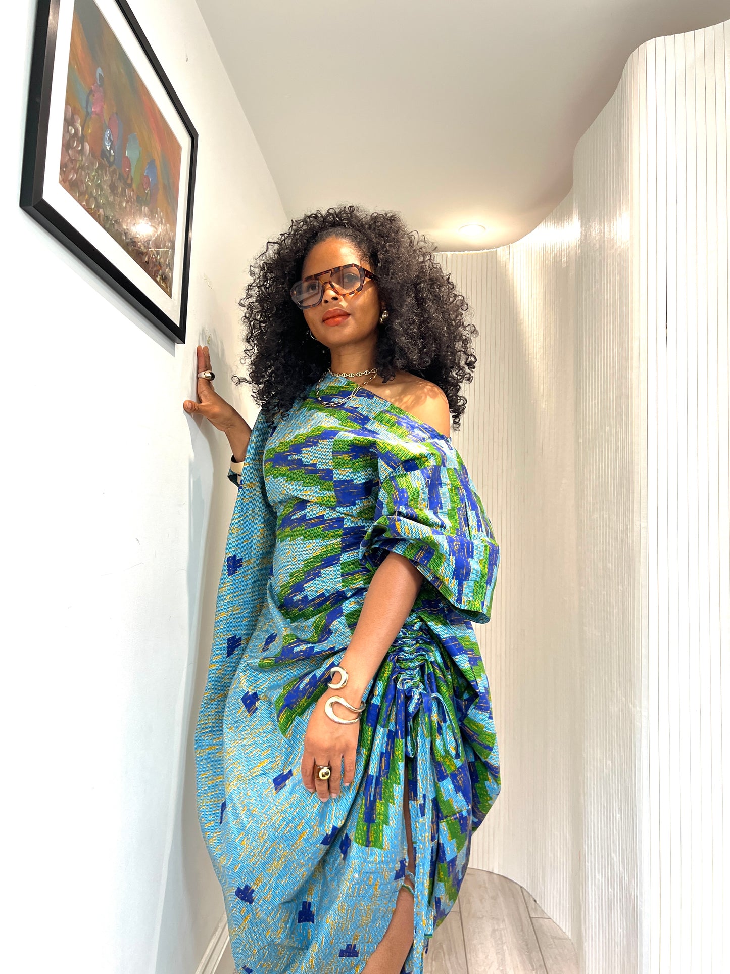 Blue and green kente bubu dress