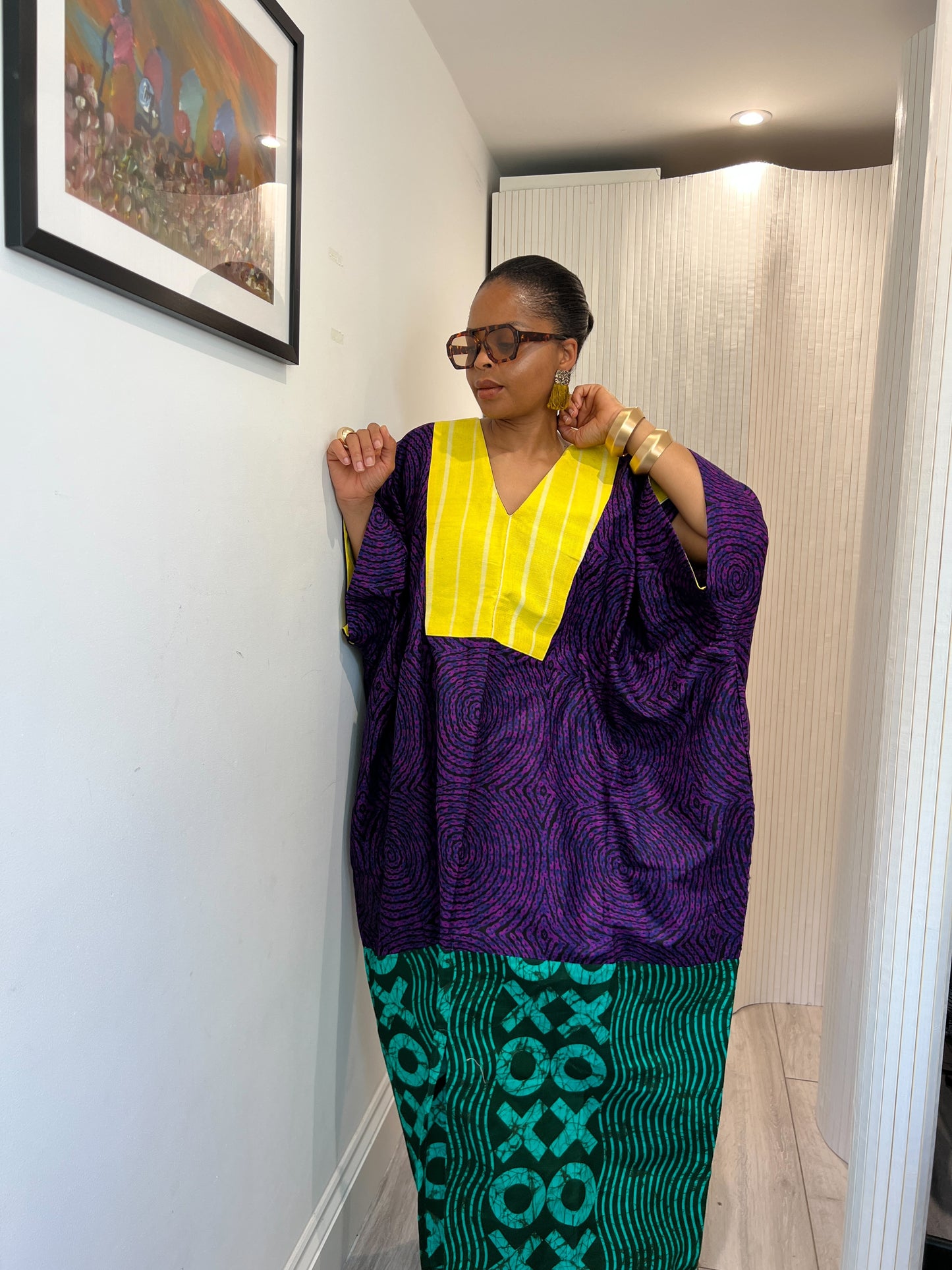 Purple and yellow midi bubu dress