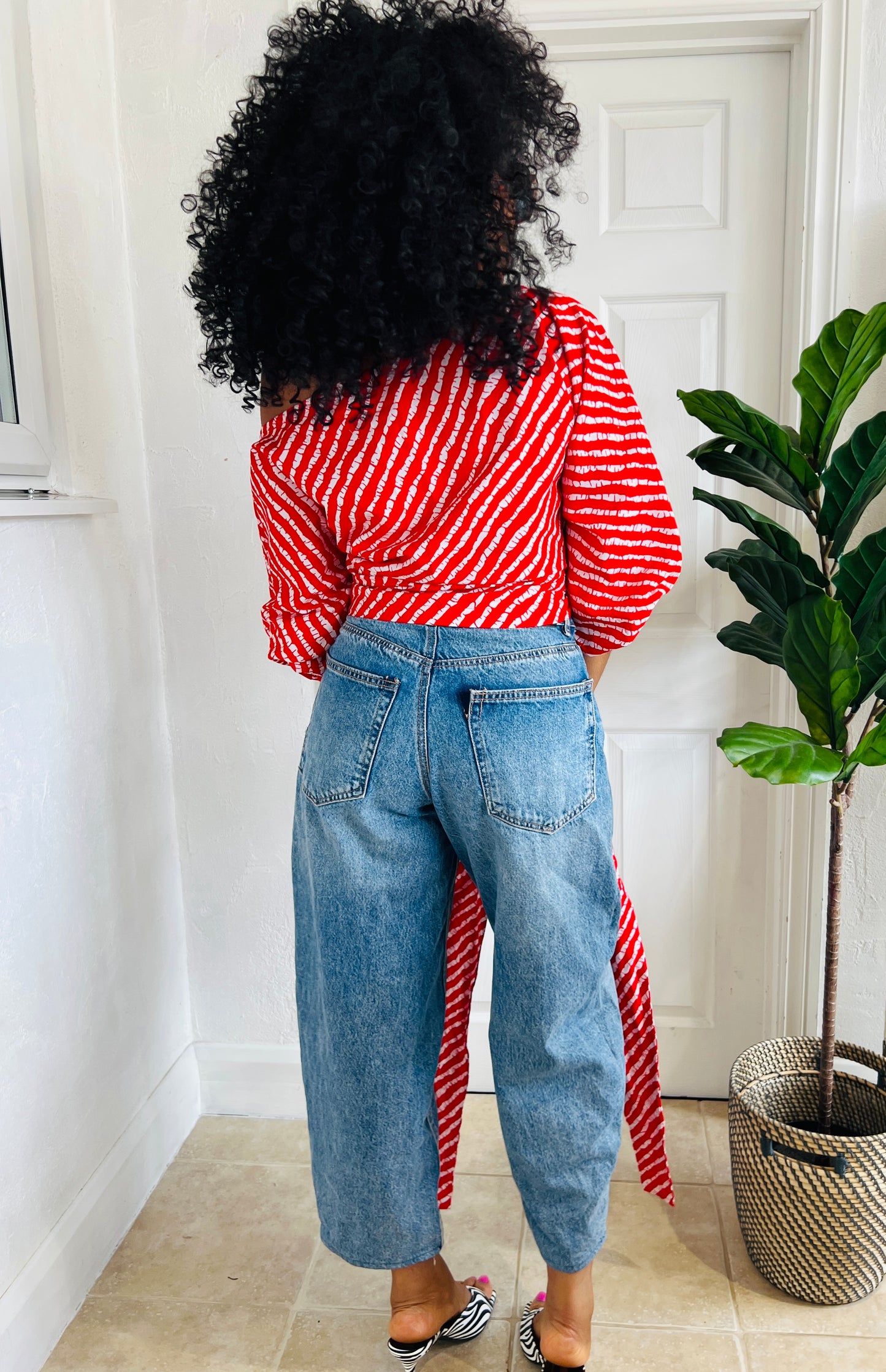 Tie waist Baloon top Orange polka