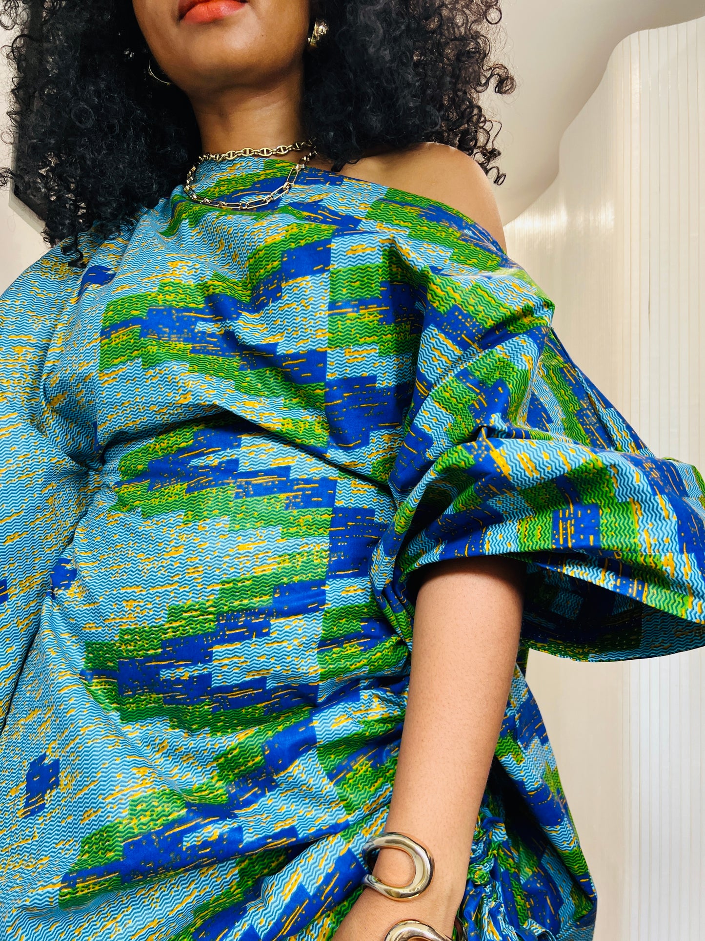 Blue and green kente bubu dress