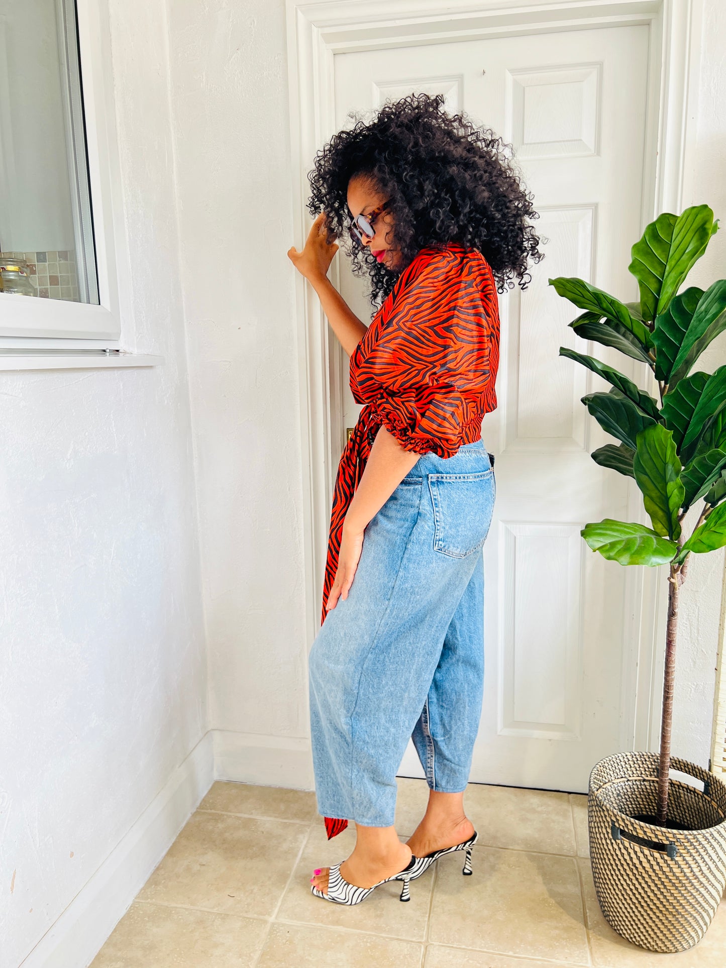 Tie waist Baloon top Orange