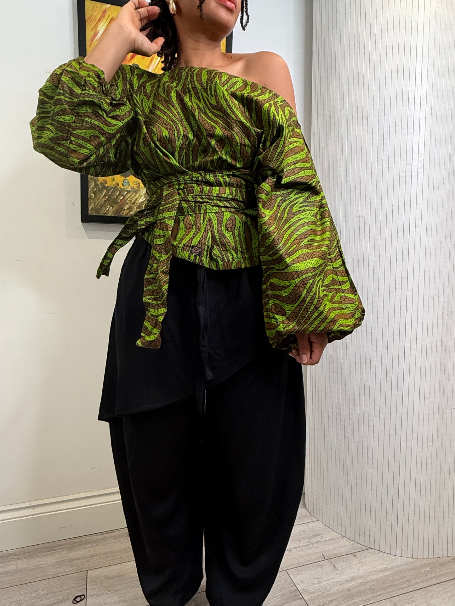 Green zebra print cotton Baloon top 2 sizes