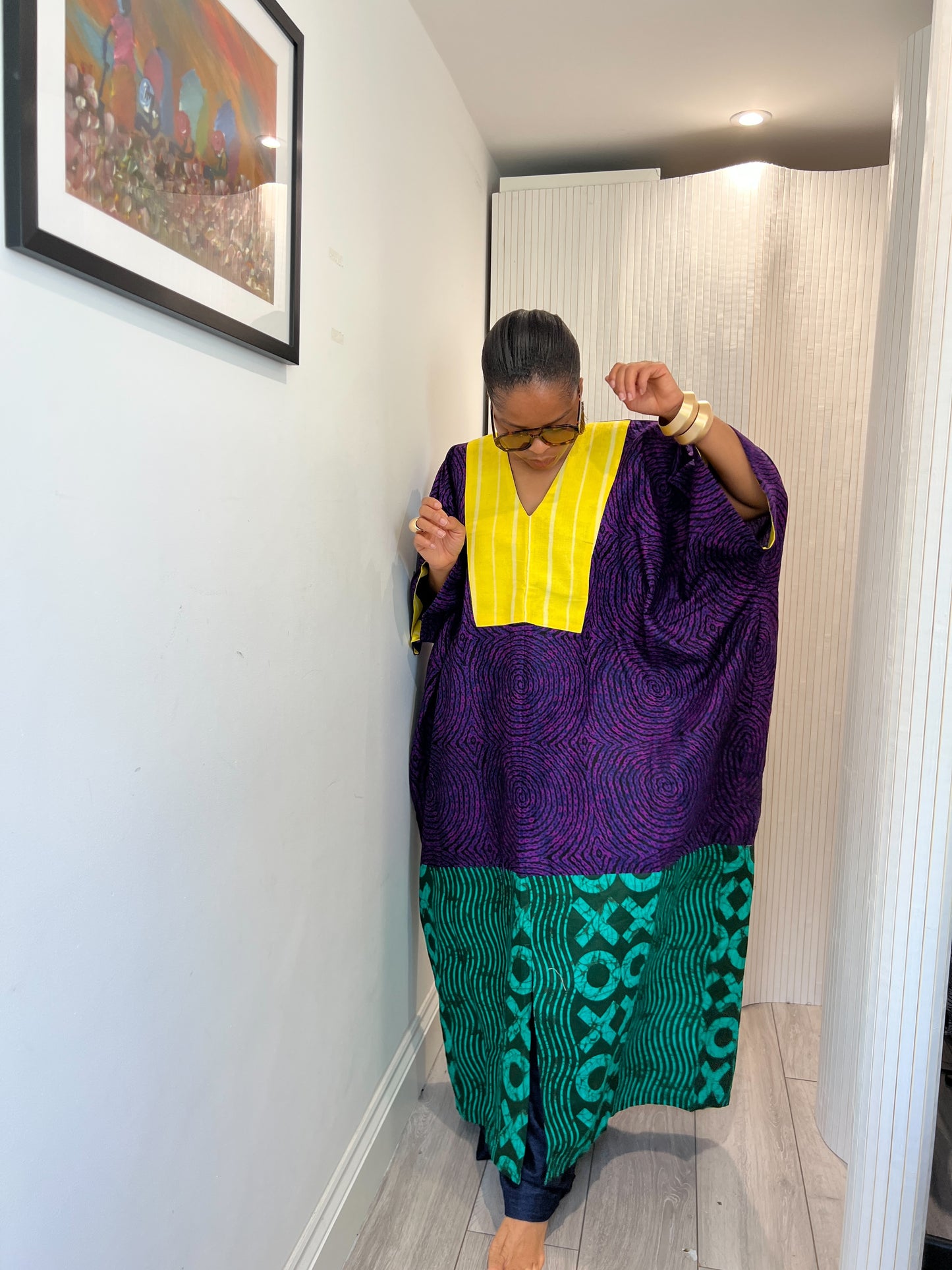 Purple and yellow midi bubu dress
