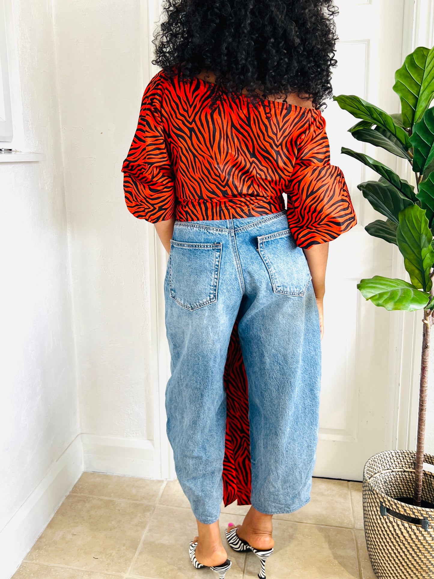 Tie waist Baloon top Orange