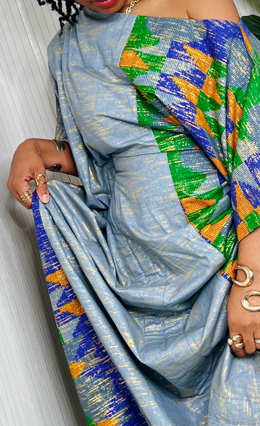 Baby Blue Embellished with Gold Bubu Dress | Kaftan Maxi Dress