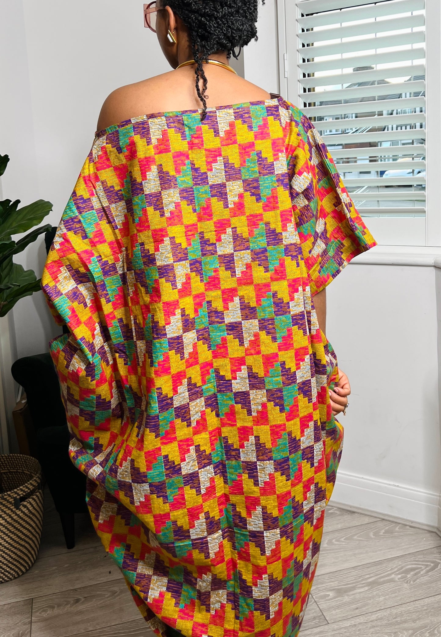 Kente inspired print multi coloured Maxi Kaftan Dress | One size