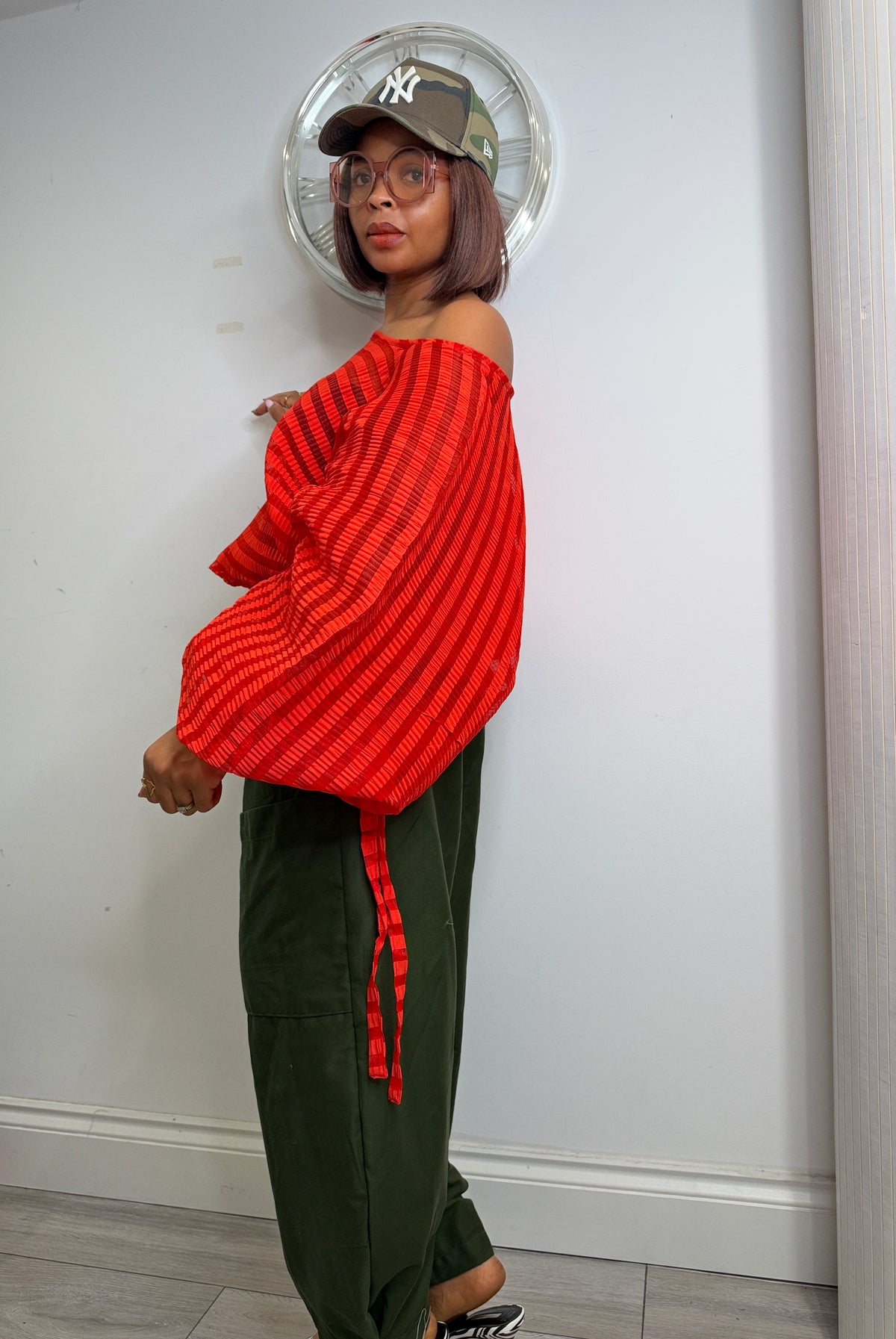 Pleated organza Baloon top. One size up to UK16/18 Red