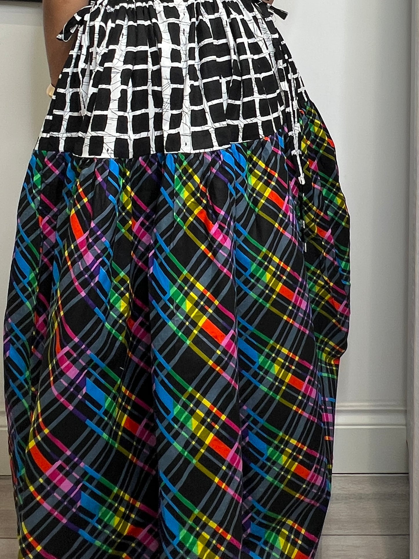 2 tone check drawstring skirt. One size fits up to UK 18