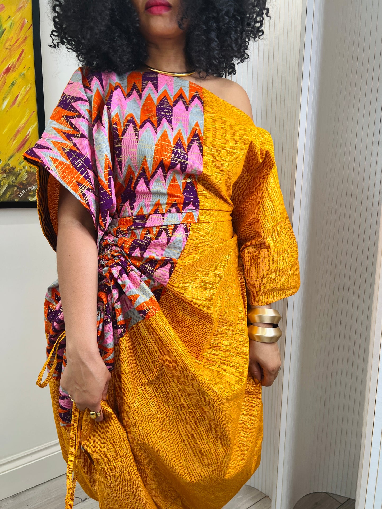 Embellished Orange and pink  drawstring bubu dress one size
