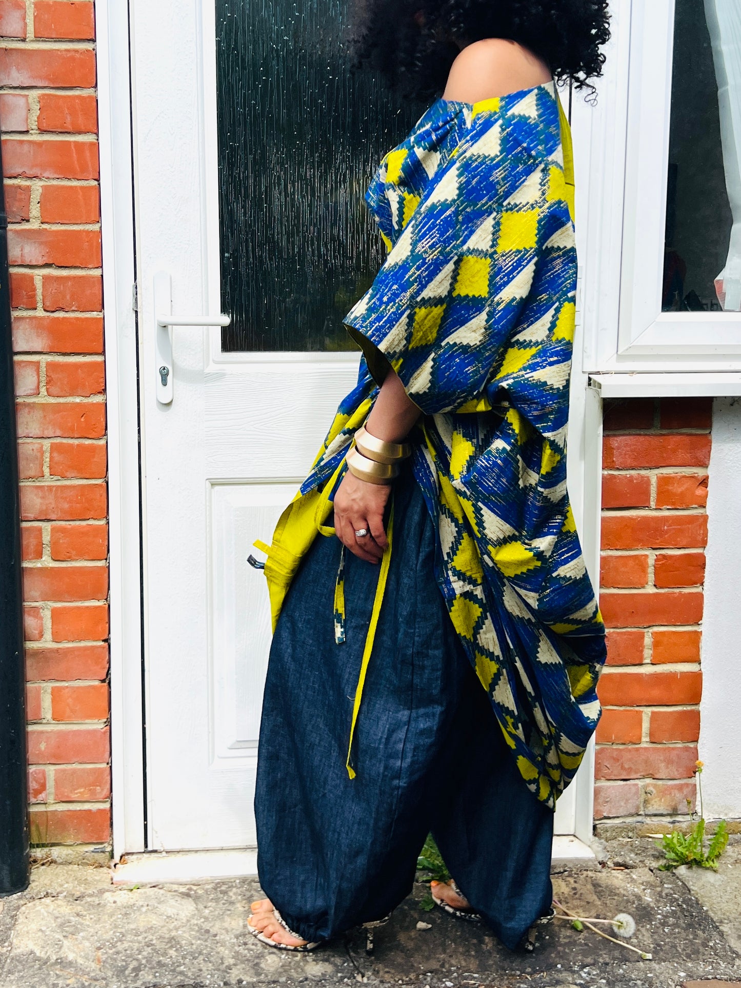 Embellished green and blue  drawstring bubu dress one size