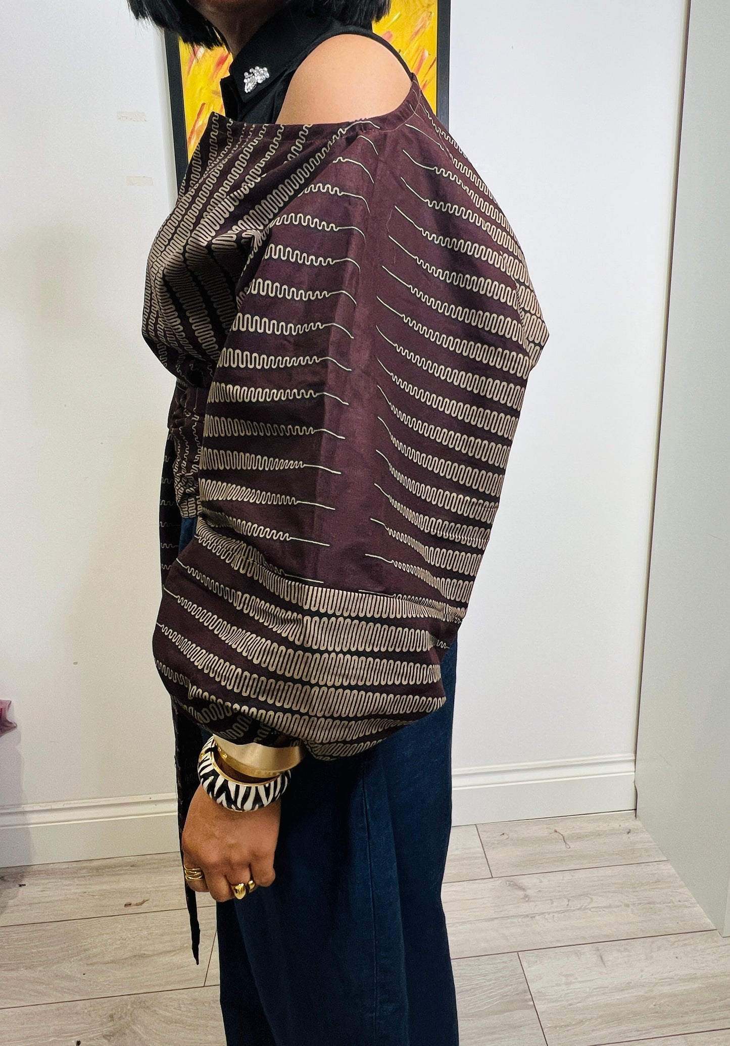 Brown and beige cotton Baloon wrap top one size UK 8-14/16