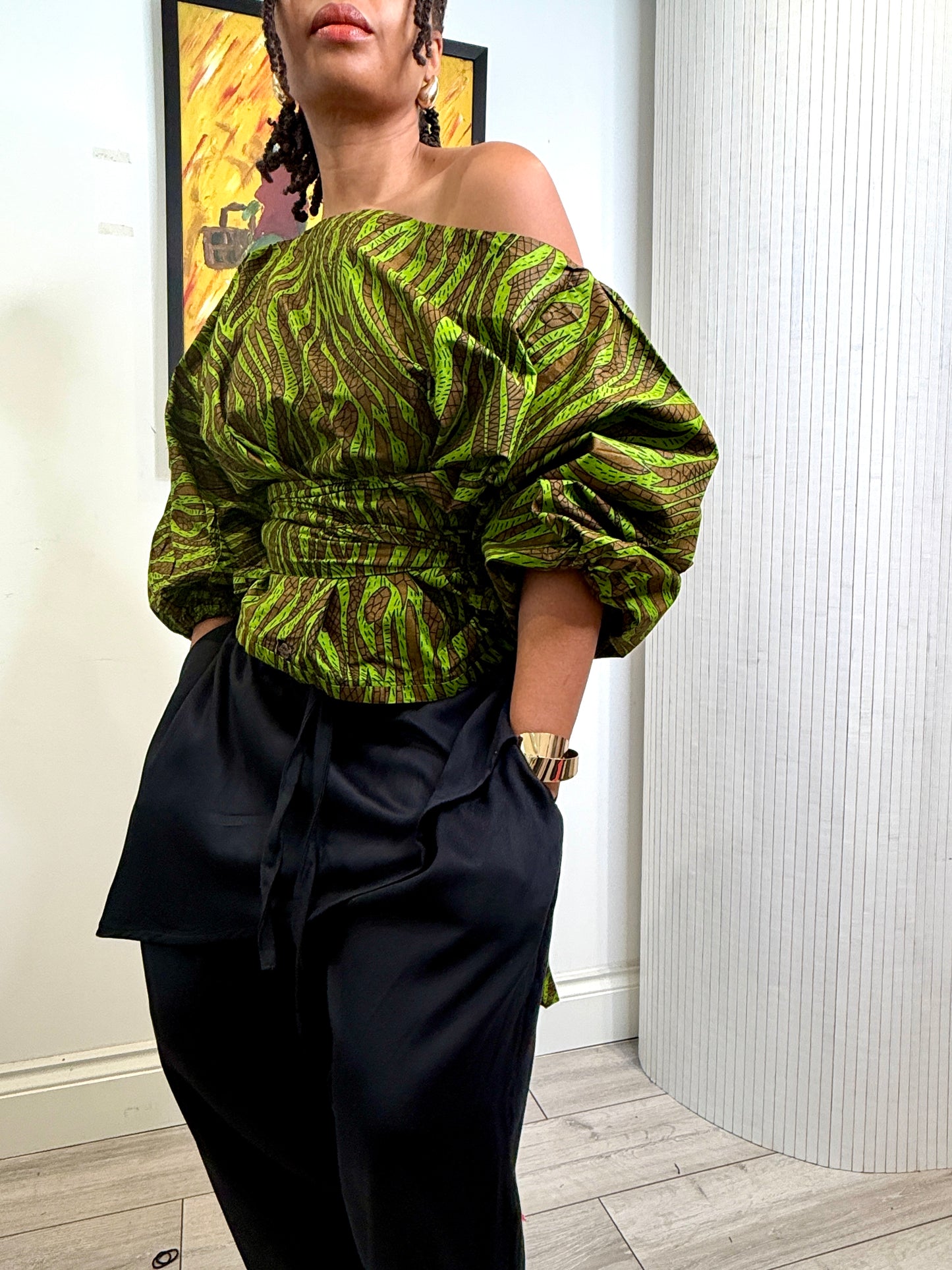 Green zebra print cotton Baloon top 2 sizes