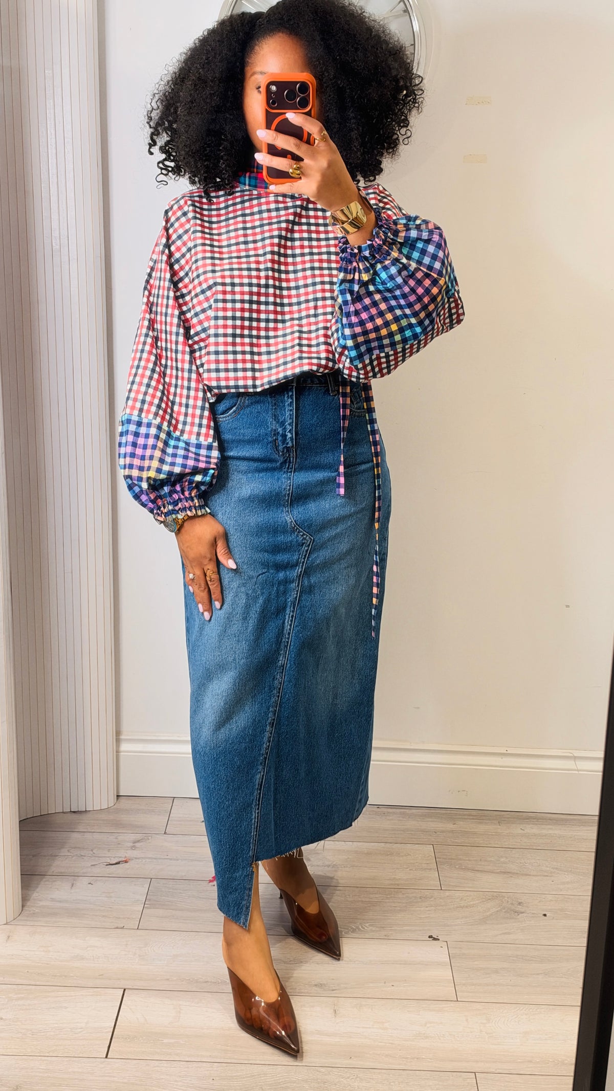 Patchwork drawstring blouse. Size 1 UK8-14