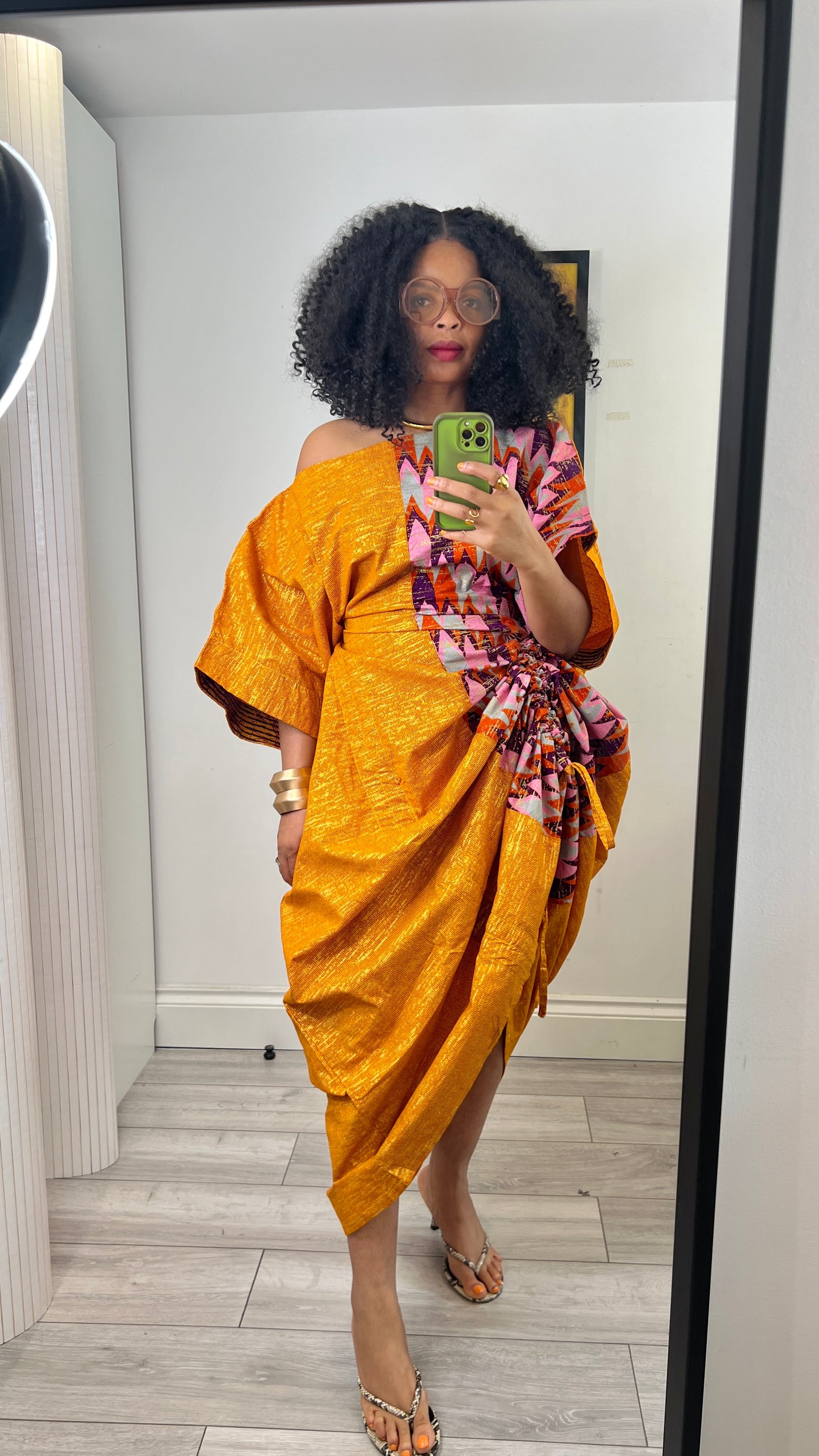 Embellished Orange and pink  drawstring bubu dress one size