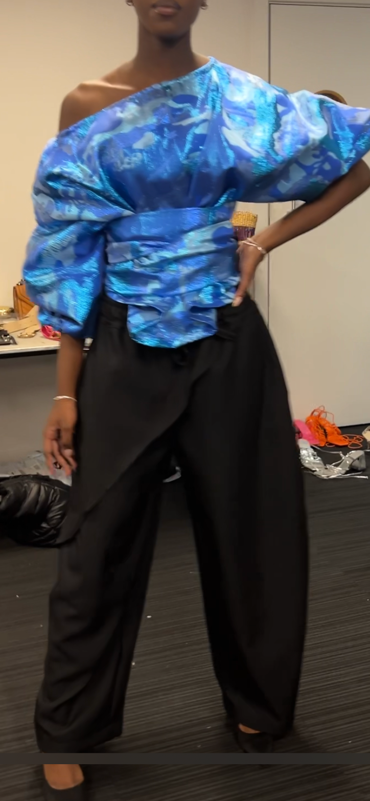 Half faux wrap black trousers. One size 1 UK 8-14 PREORDER
