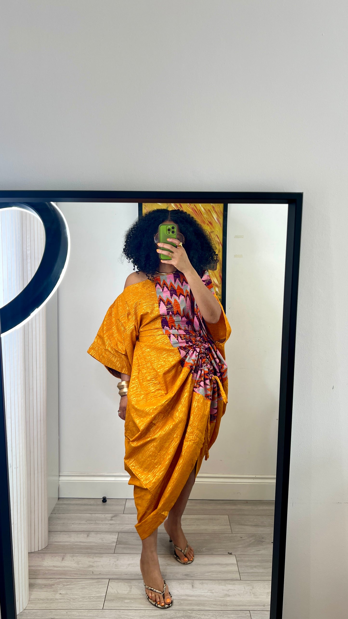Embellished Orange and pink  drawstring bubu dress one size