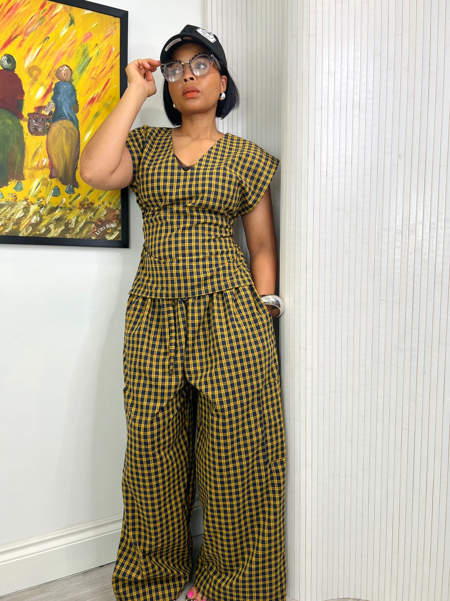 Ready to post Yarn dyed mustard and black check coord UK 8-14