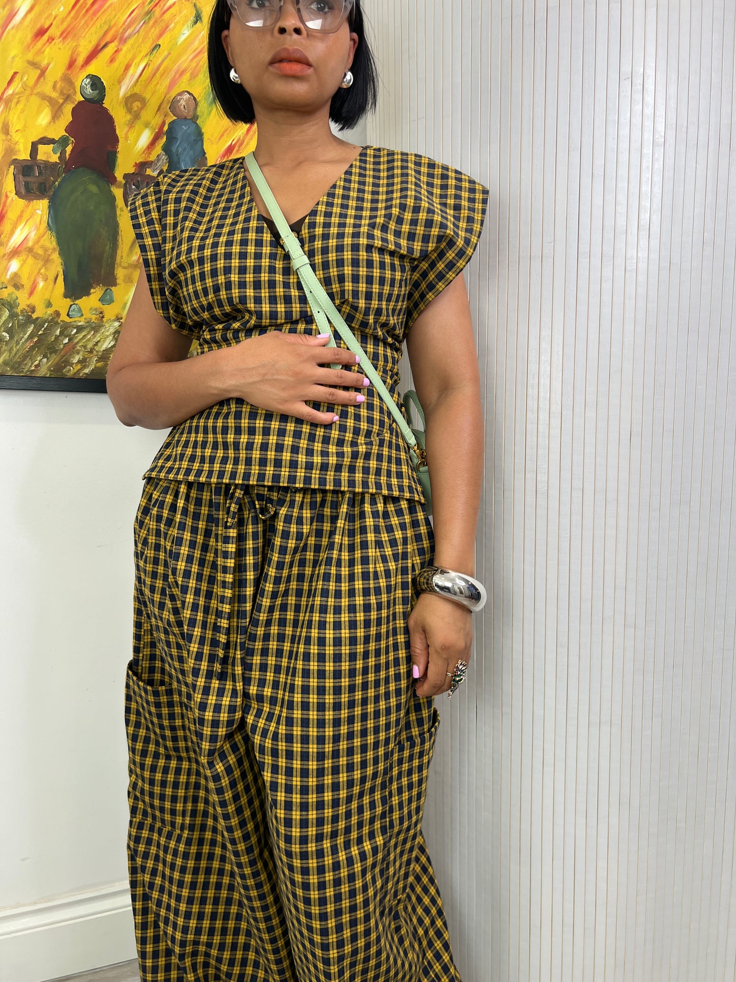 Ready to post Yarn dyed mustard and black check coord UK 8-14