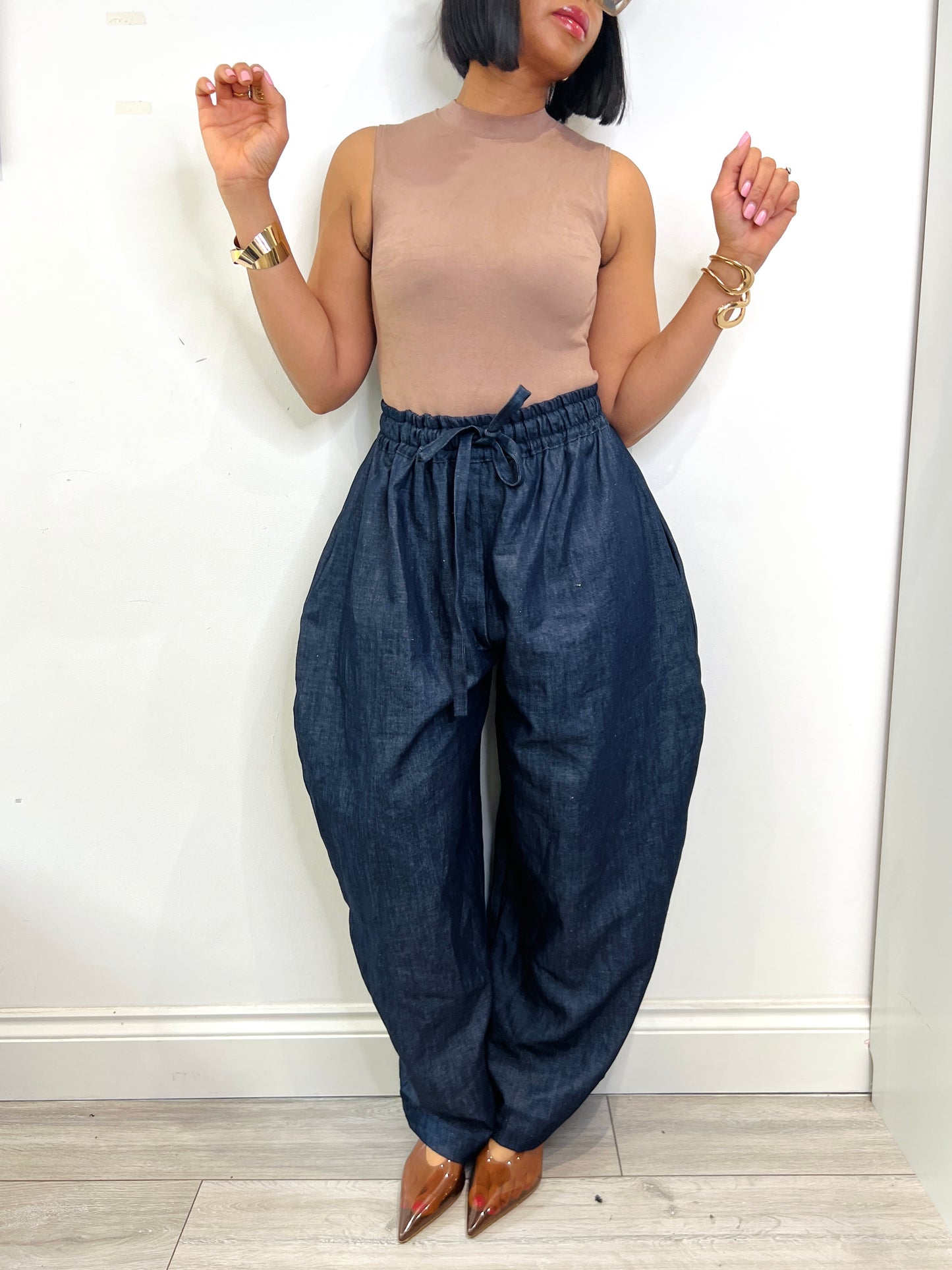 Made to Order Oversized Baloon dark denim trousers one size UK8-14