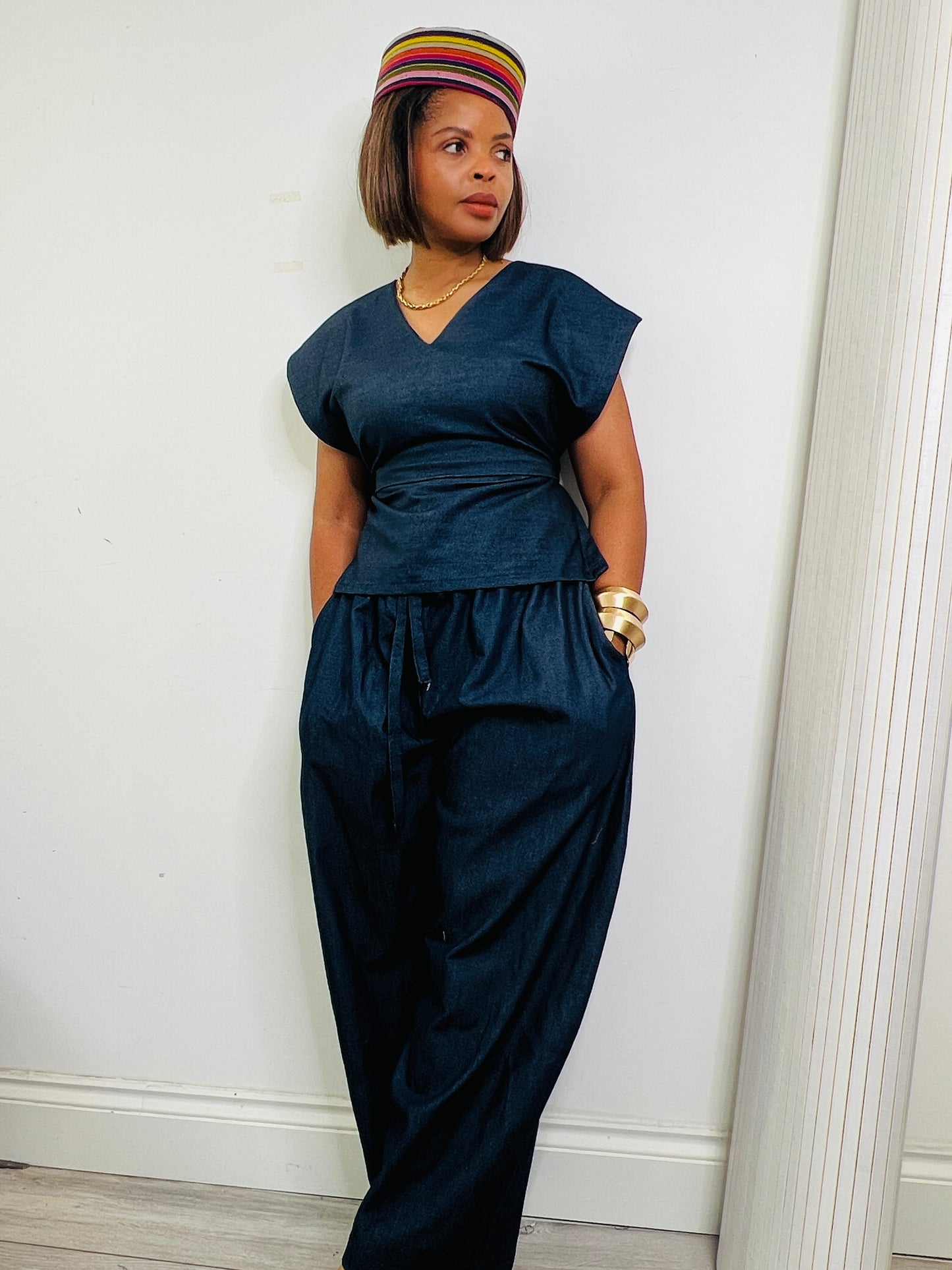 Ready to post- V neck  Dark denim coord size 1 UK 8-14