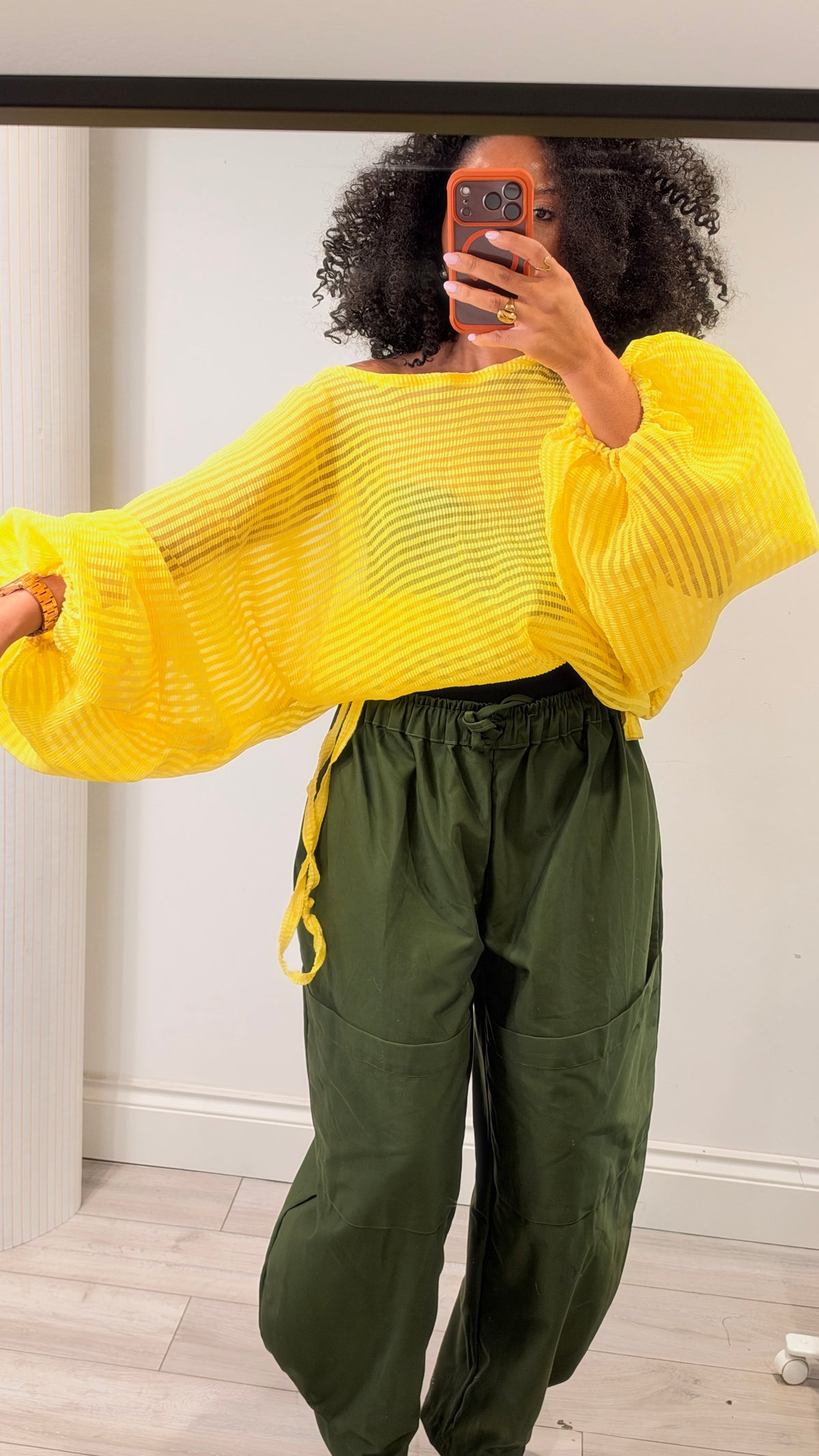 Pleated organza Baloon top. One size up to UK16/18 yellow