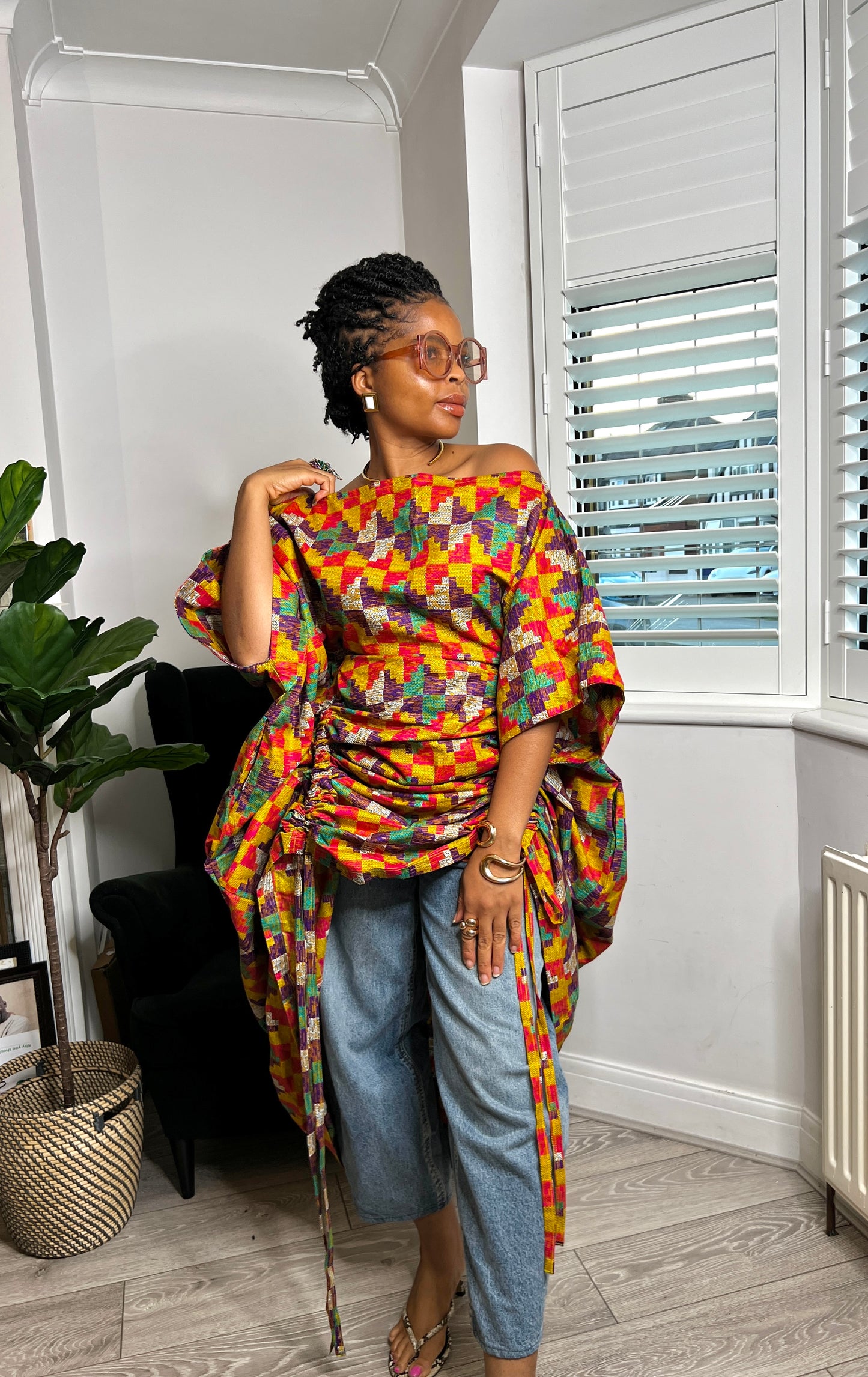 Kente inspired print multi coloured Maxi Kaftan Dress | One size