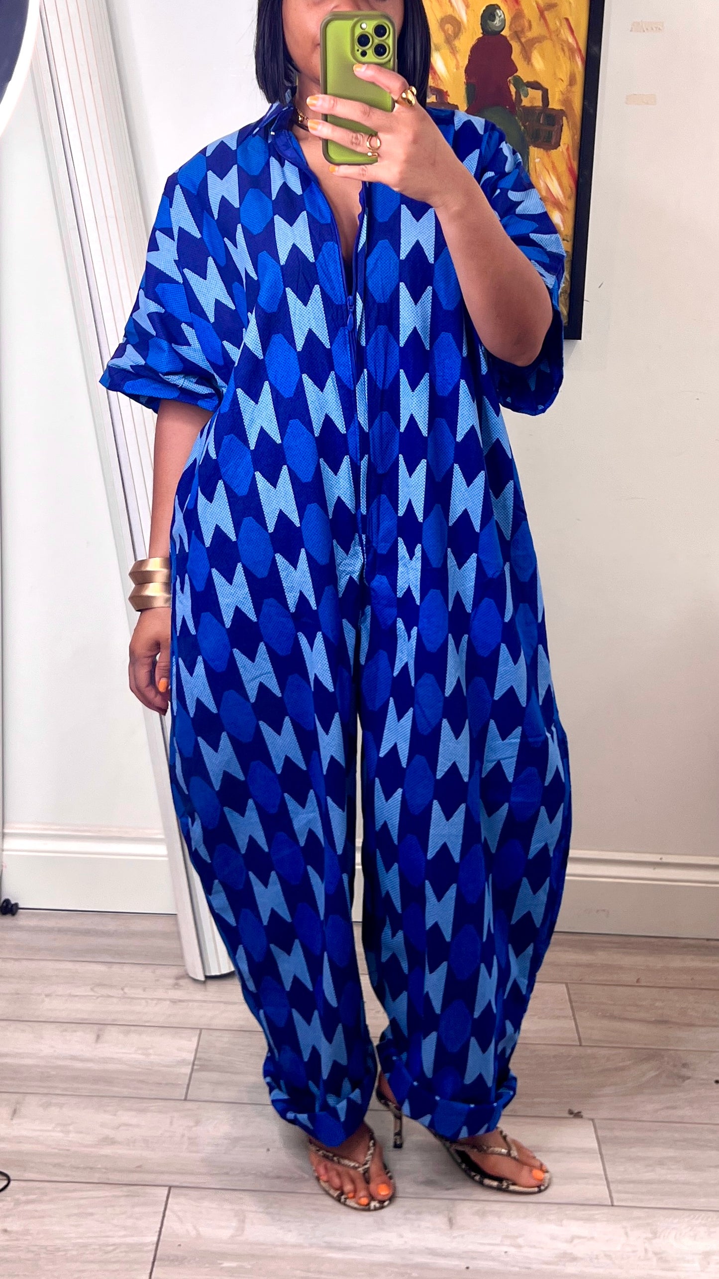 Blue kente inspired jumpsuit. One size 1 UK8-14