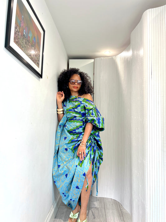 Blue and green kente bubu dress