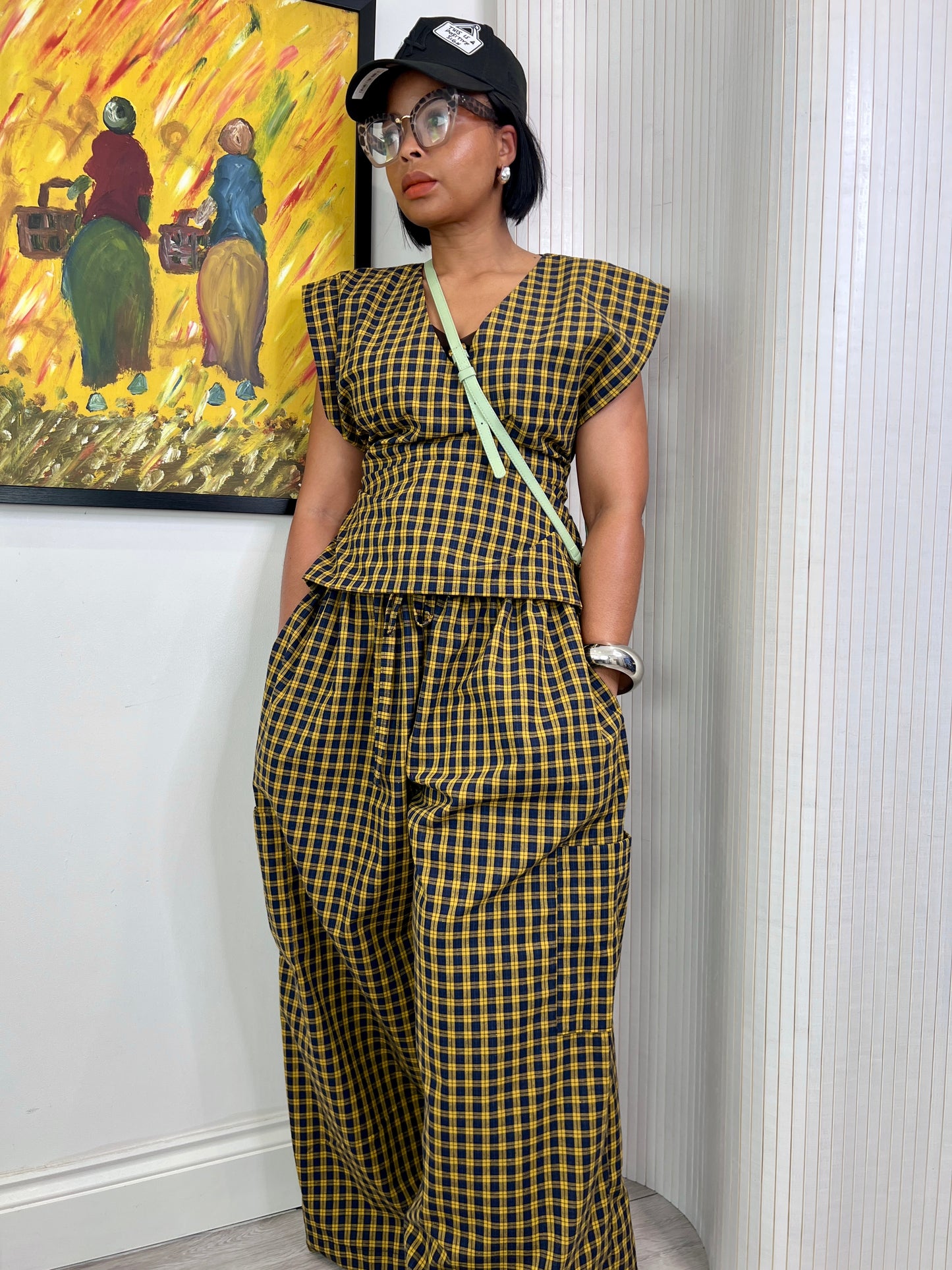 Ready to post Yarn dyed mustard and black check coord UK 8-14