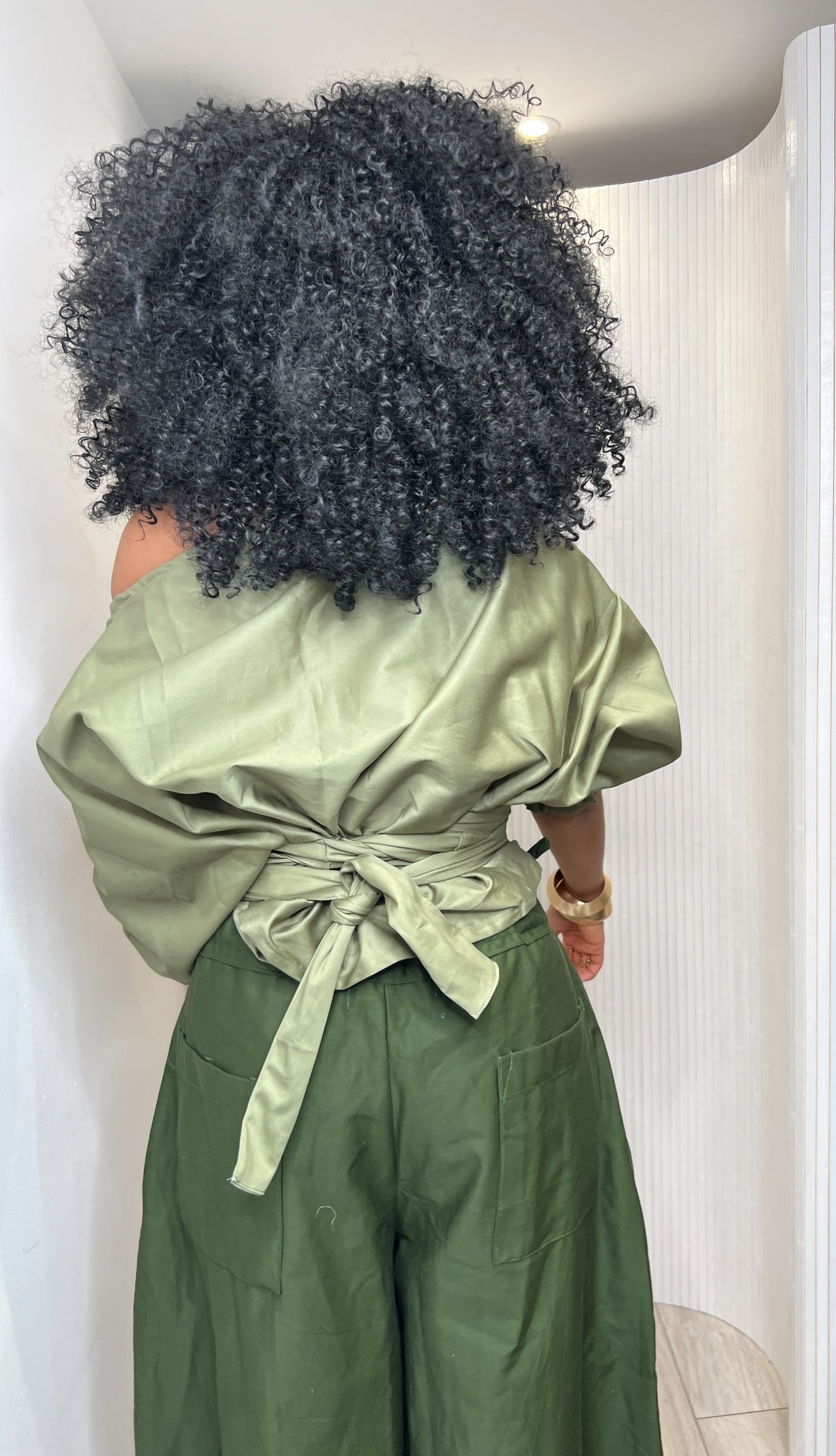 Khaki green Baloon trousers.