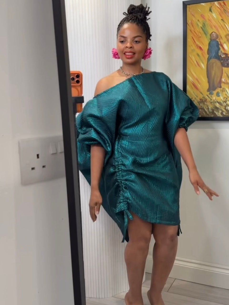 SADE off shoulder mini bubu dress TEAL One size up to UK size 16/18