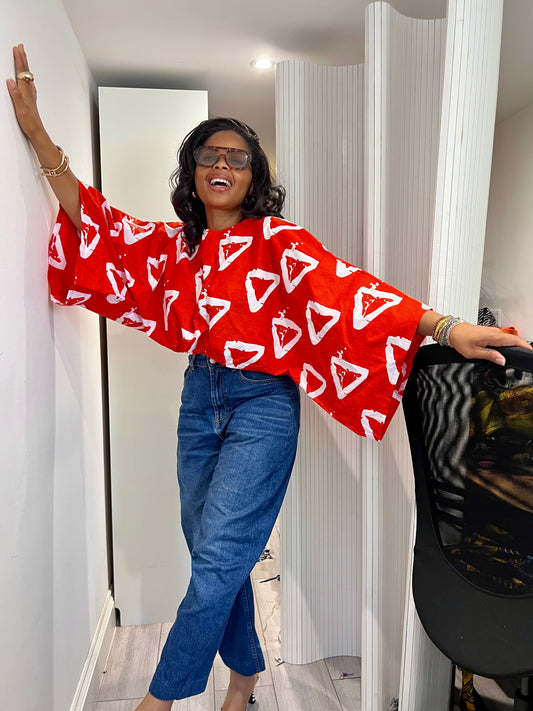 Kimono style red triangle crop top