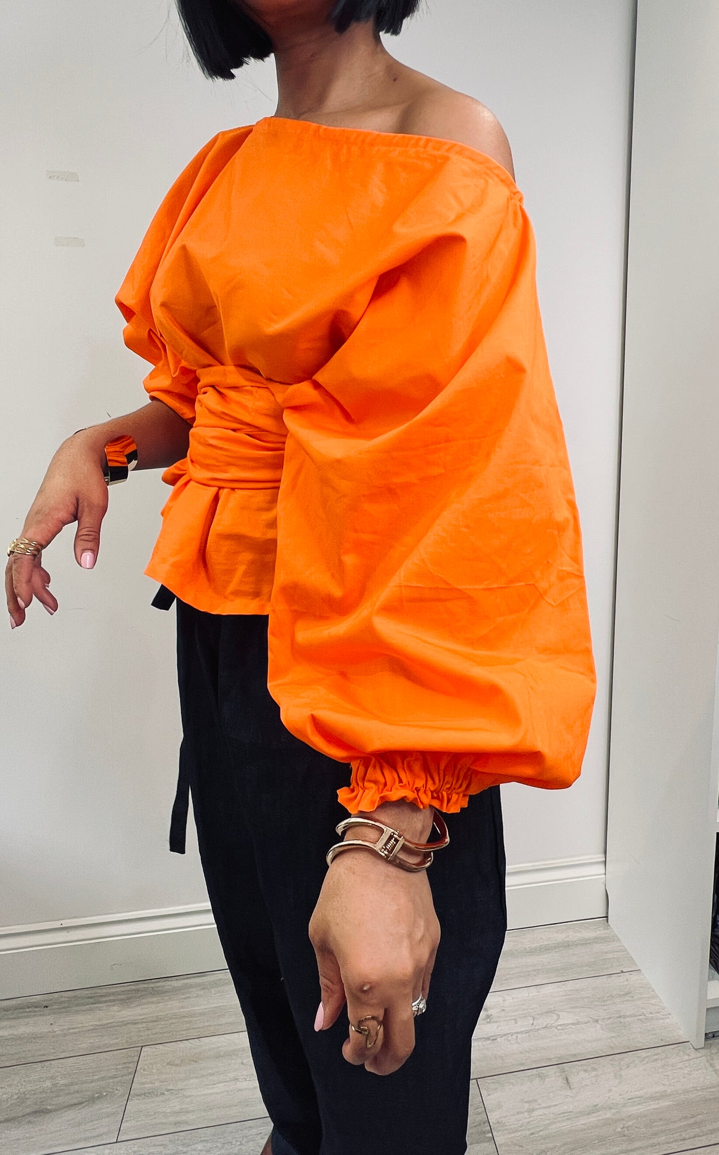 Orange cotton poplin Baloon wrap top one size UK 8-14/16