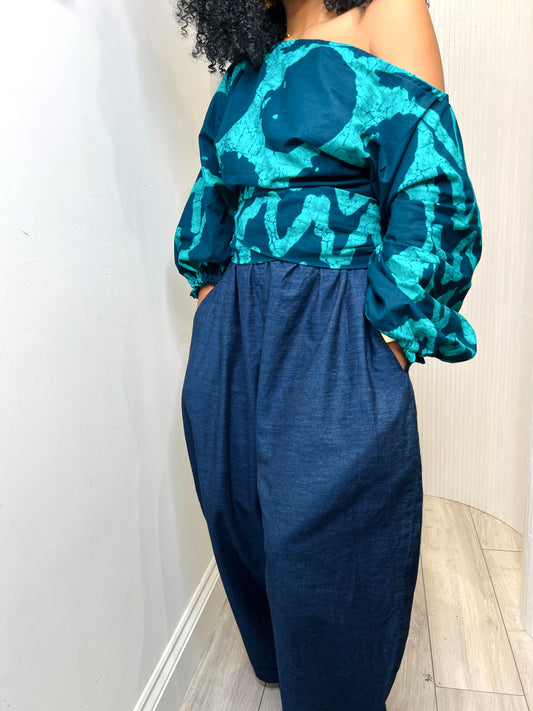 Teal top: Asymmetric Balloon Sleeve Blouse size