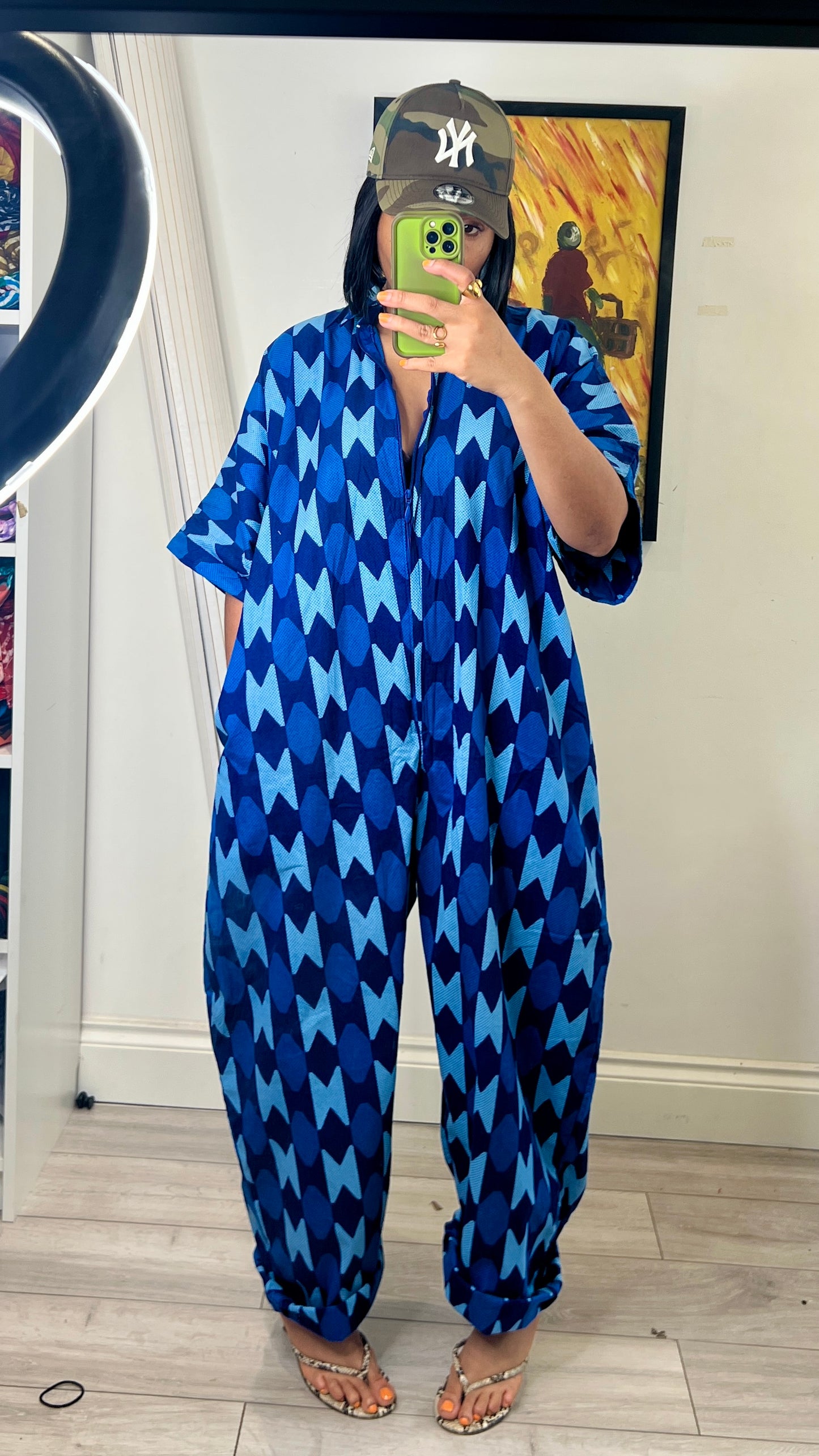 Blue kente inspired jumpsuit. One size 1 UK8-14