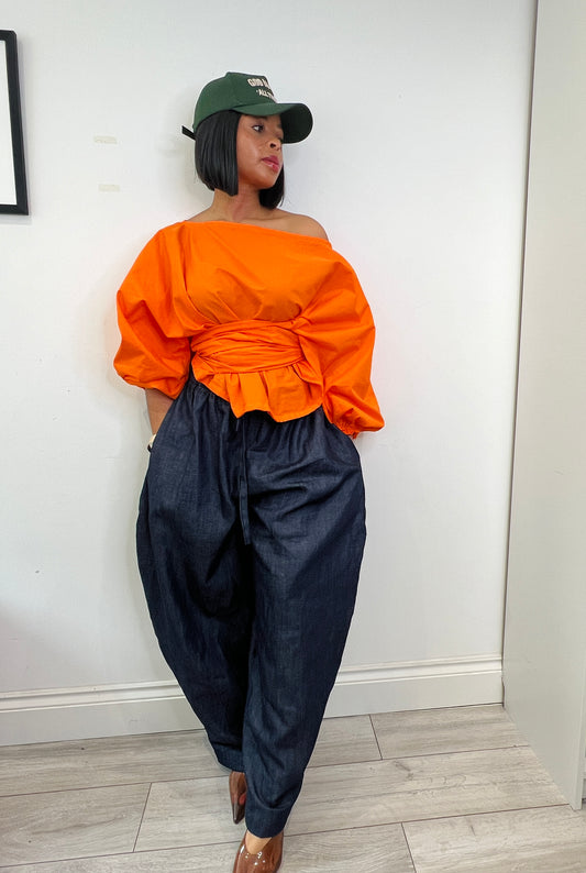 Orange cotton poplin Baloon wrap top one size UK 8-14/16