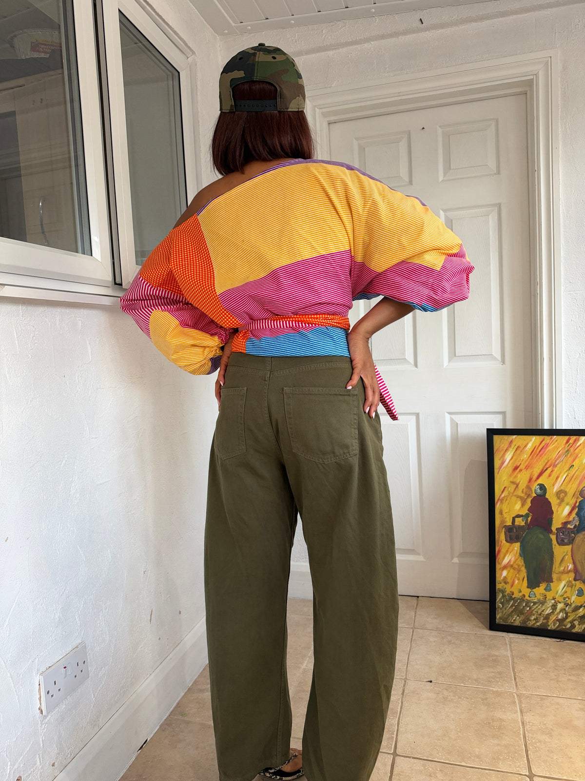 Multicoloured stripe cotton poplin wrap blouse 2 sizes