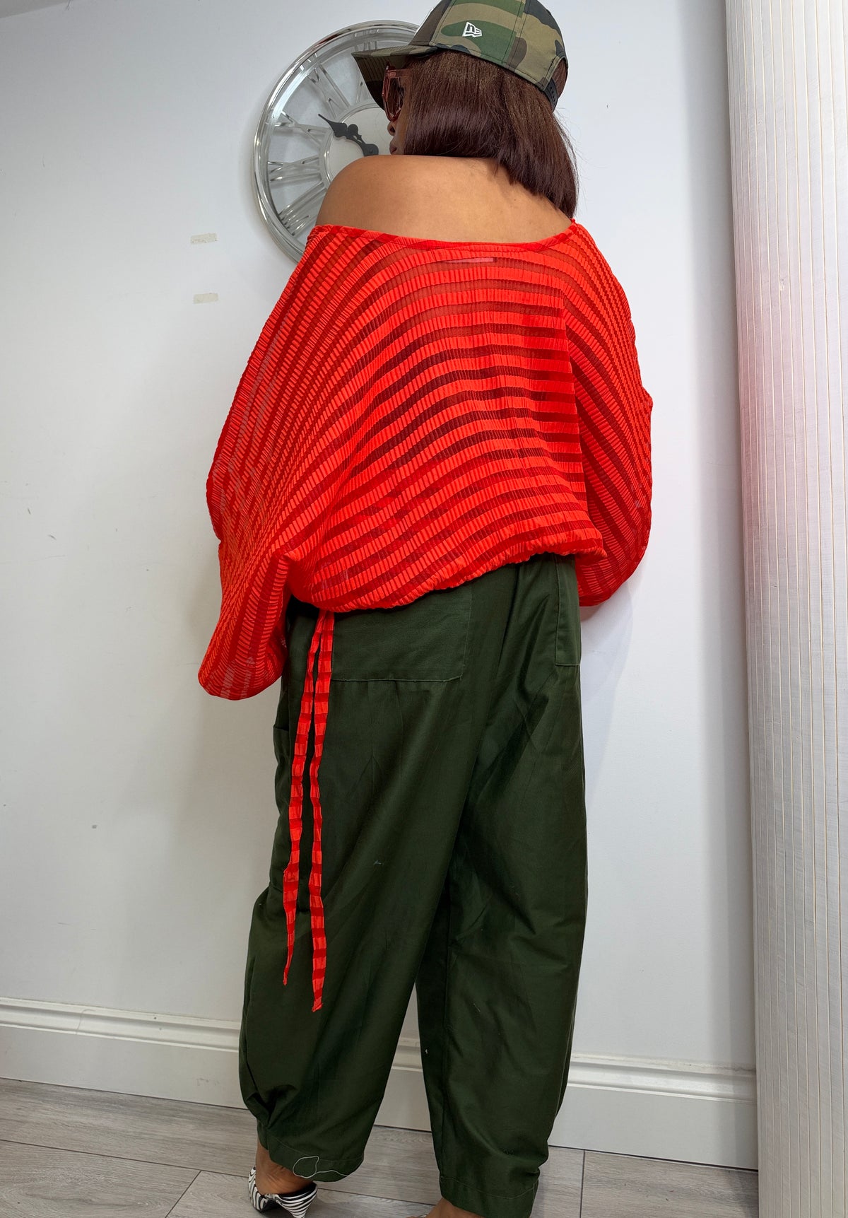 Pleated organza Baloon top. One size up to UK16/18 Red