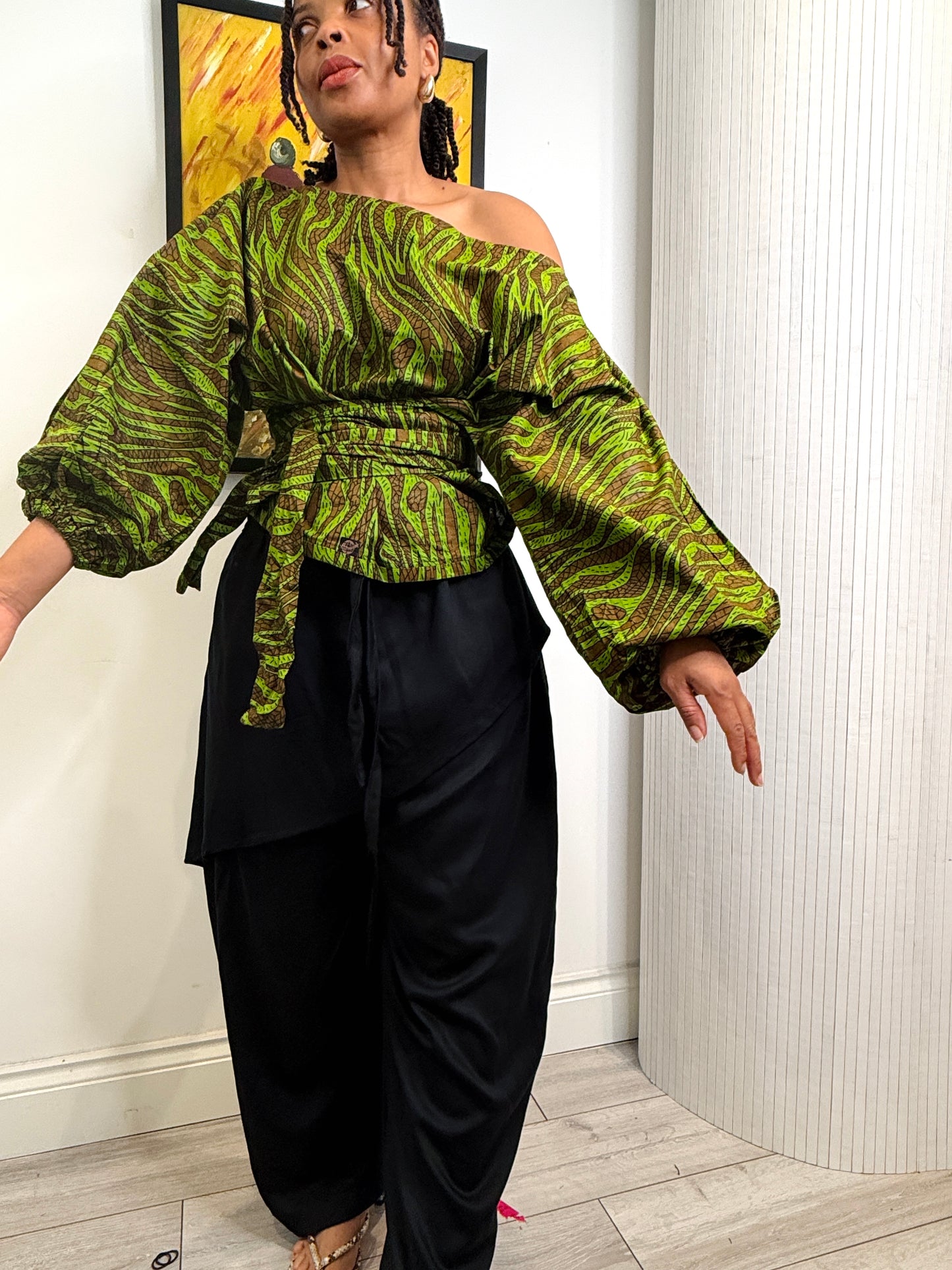 Green zebra print cotton Baloon top 2 sizes