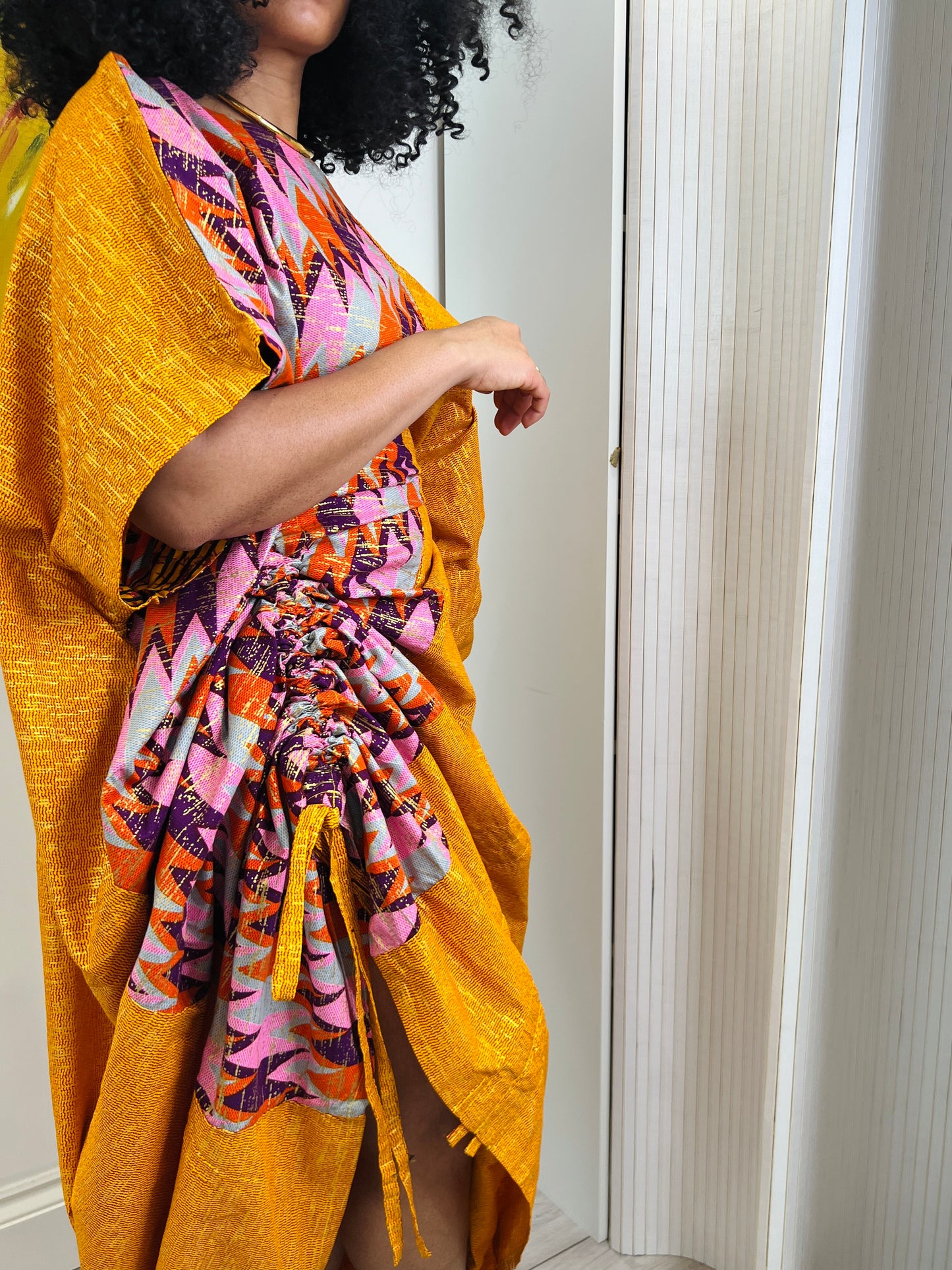 Embellished Orange and pink  drawstring bubu dress one size