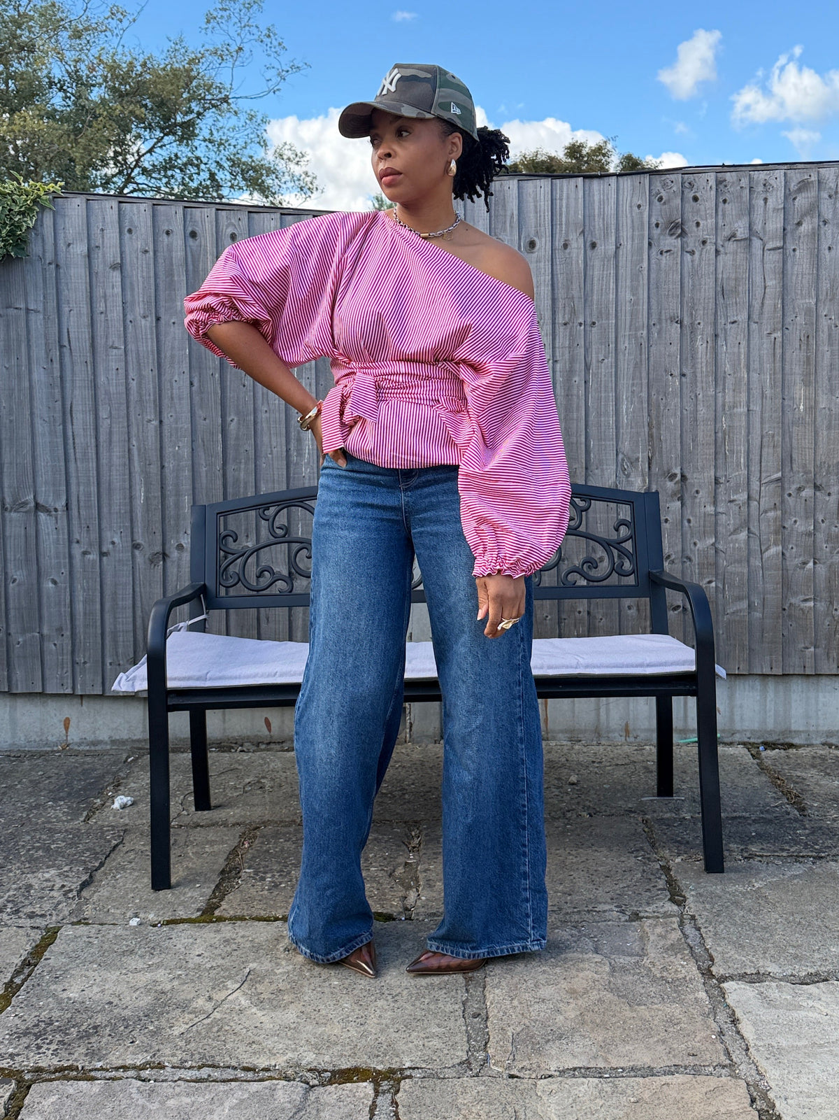 Red and white stripe cotton poplin wrap blouse 2 sizes