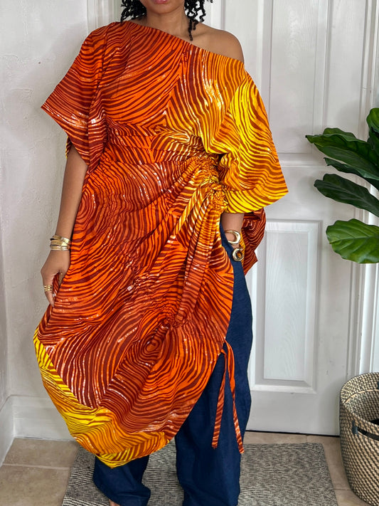 Orange 2 tone African print dress | Nigerian Bubu dress