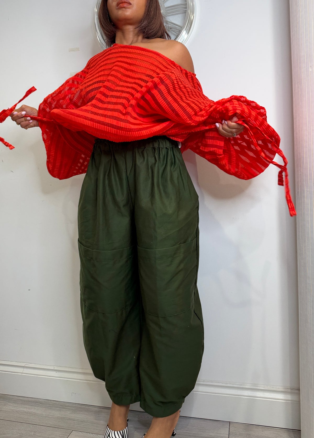 Pleated organza Baloon top. One size up to UK16/18 Red