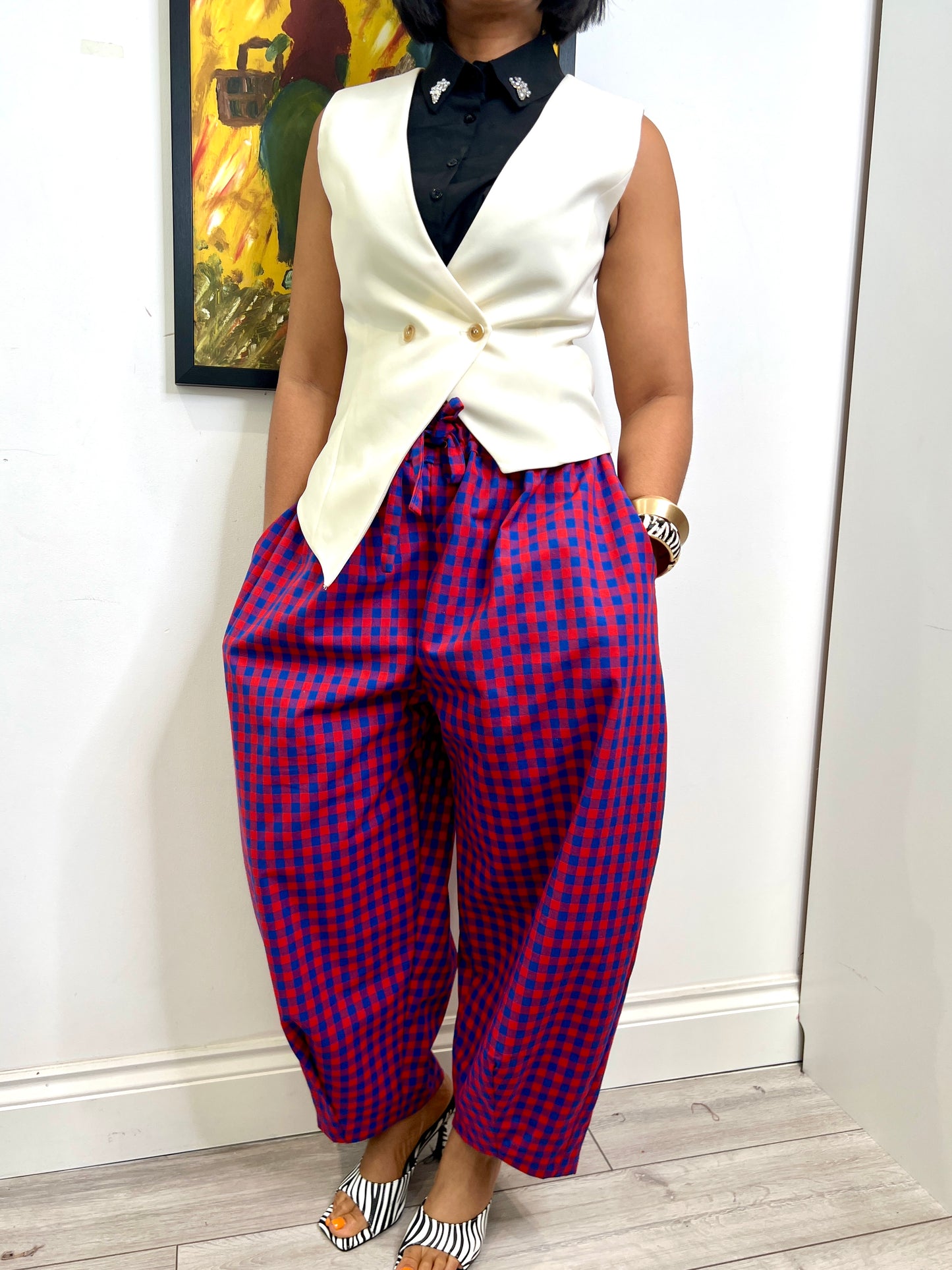 One size 1 8-14/16 Baloon Check trousers ankle length