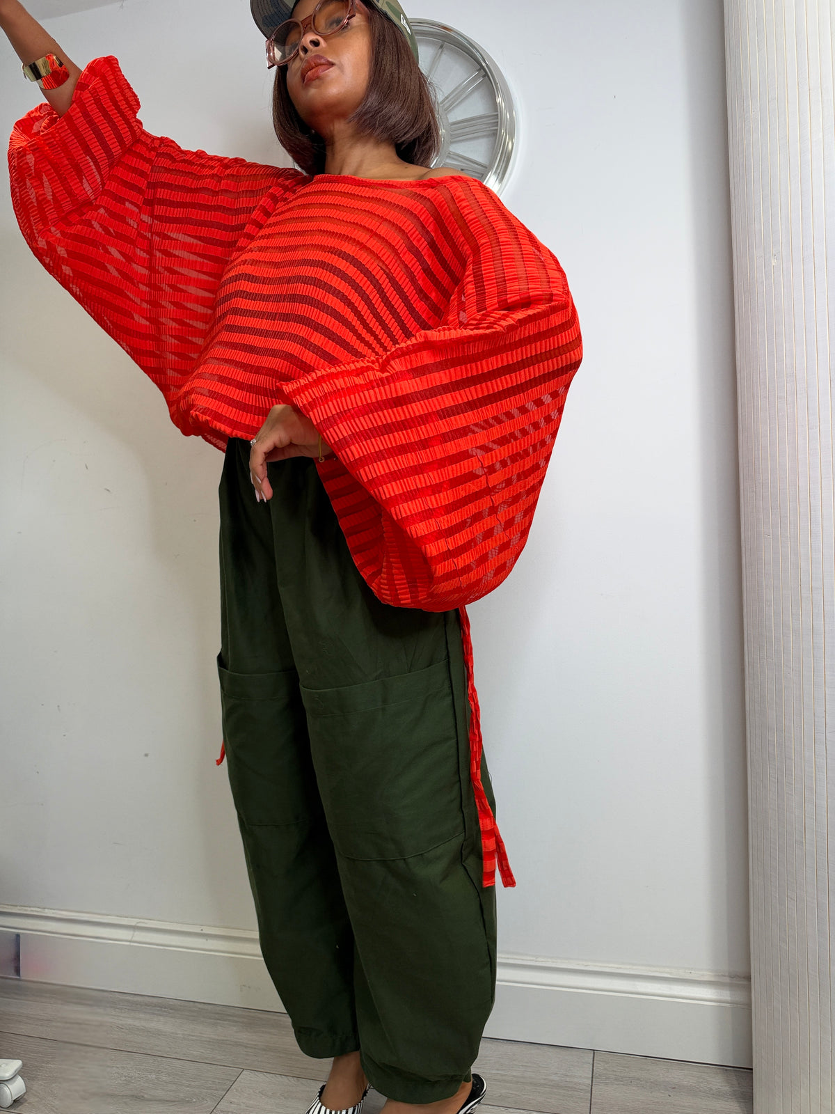 Pleated organza Baloon top. One size up to UK16/18 Red