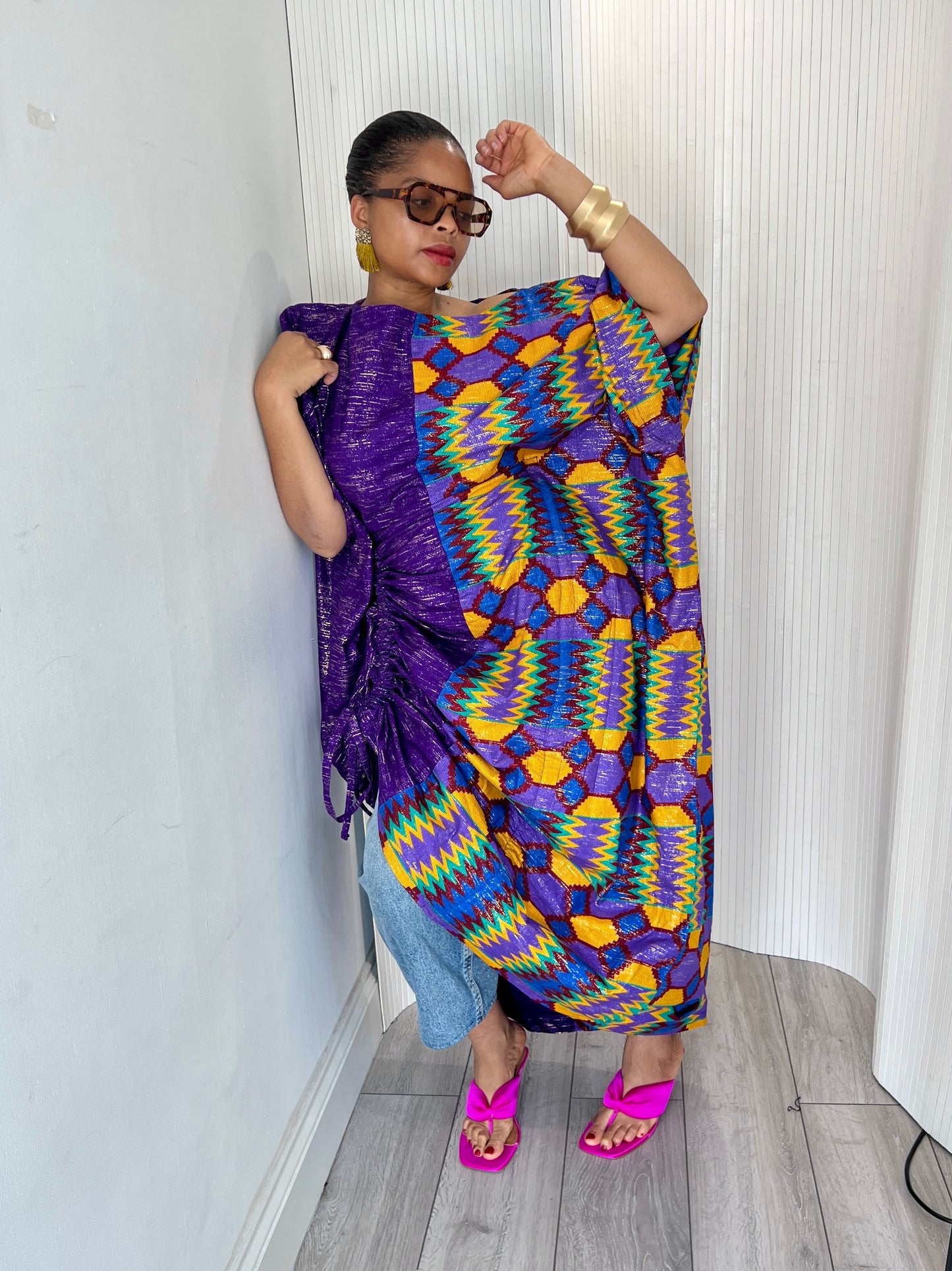 Purple kente off shoulder dress