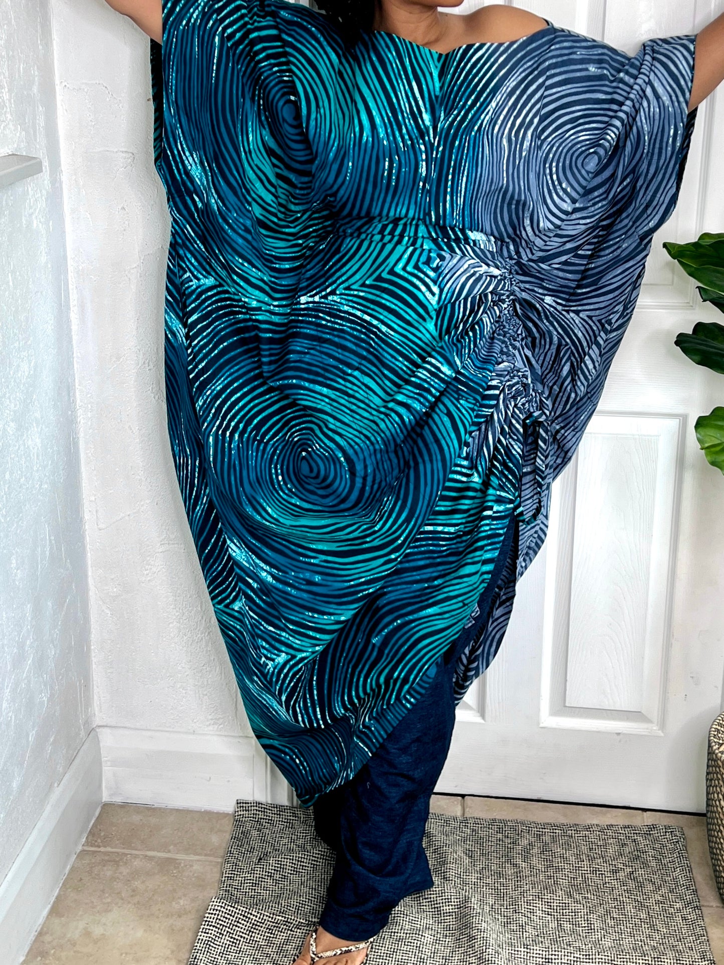 Teal 2 tone African print dress | Nigerian Bubu dress
