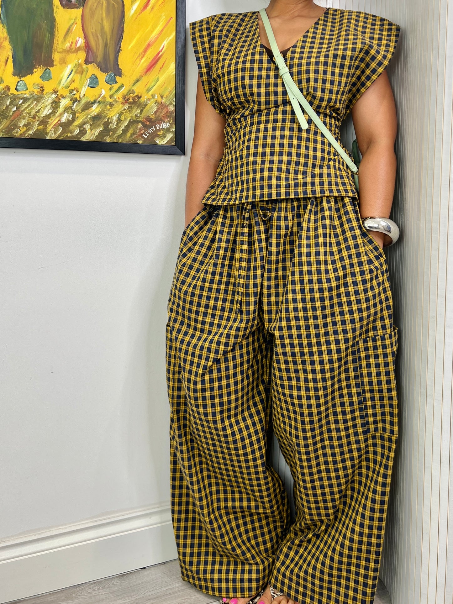 Ready to post Yarn dyed mustard and black check coord UK 8-14